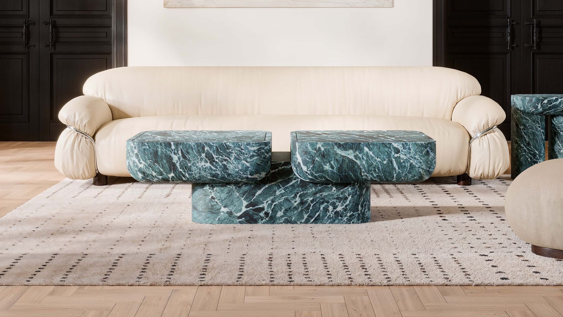 Mobilier design collectible dans un intérieur contemporain, pièce sculpturale edition limitée