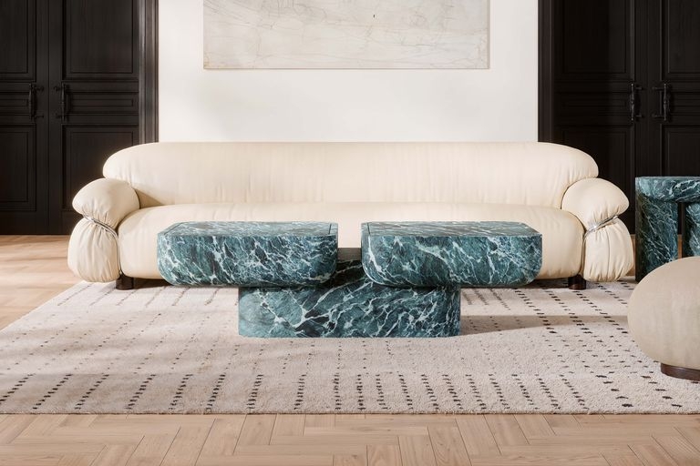Collectible design furniture in contemporary interior, limited edition sculptural piece