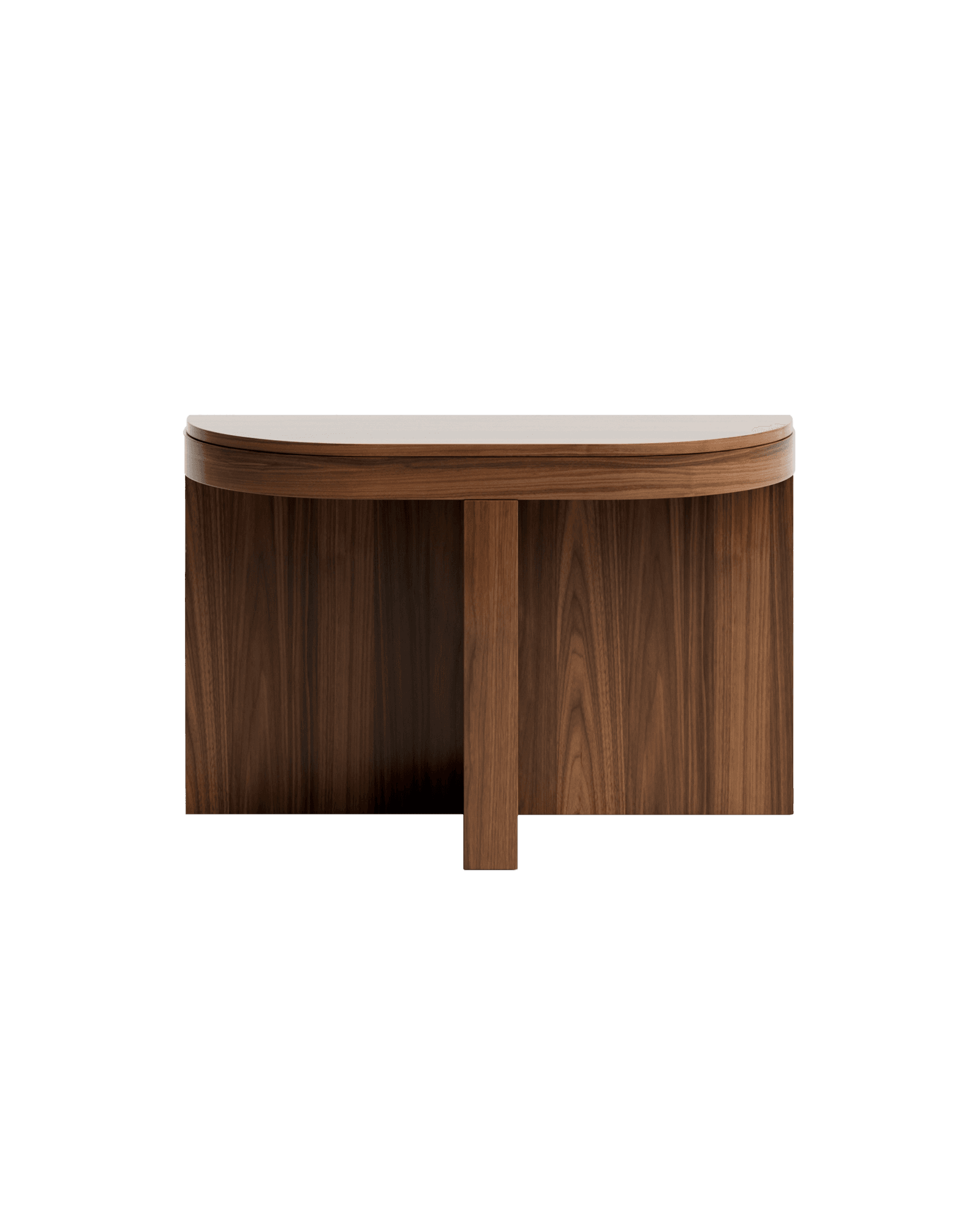 Meï 07 semi-circular console by Agence Volta – dark walnut, pale smooth top, continuous curve