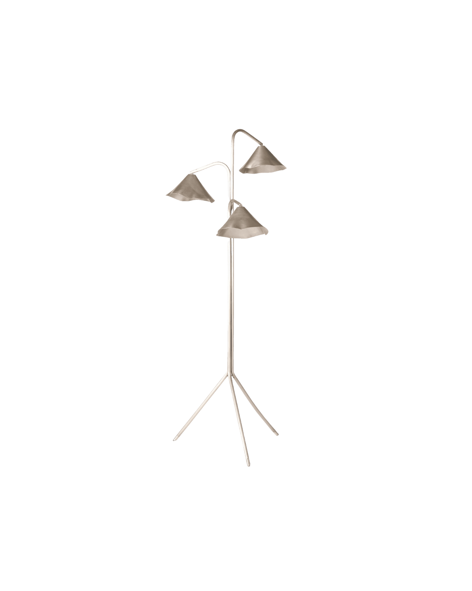 Antica Tripod Floor Lamp by OHLA Studio – recycled copper, three-arm tripod, wavy-rim shades, Alcocer