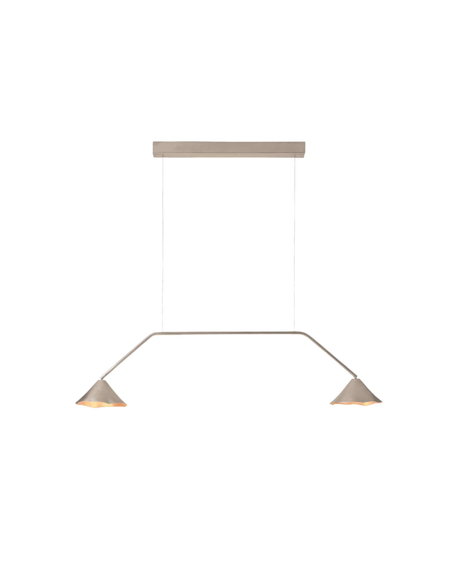 Antica Linear Pendant by OHLA Studio – copper bar pendant, twin wavy-rim shades, Alcocer collection