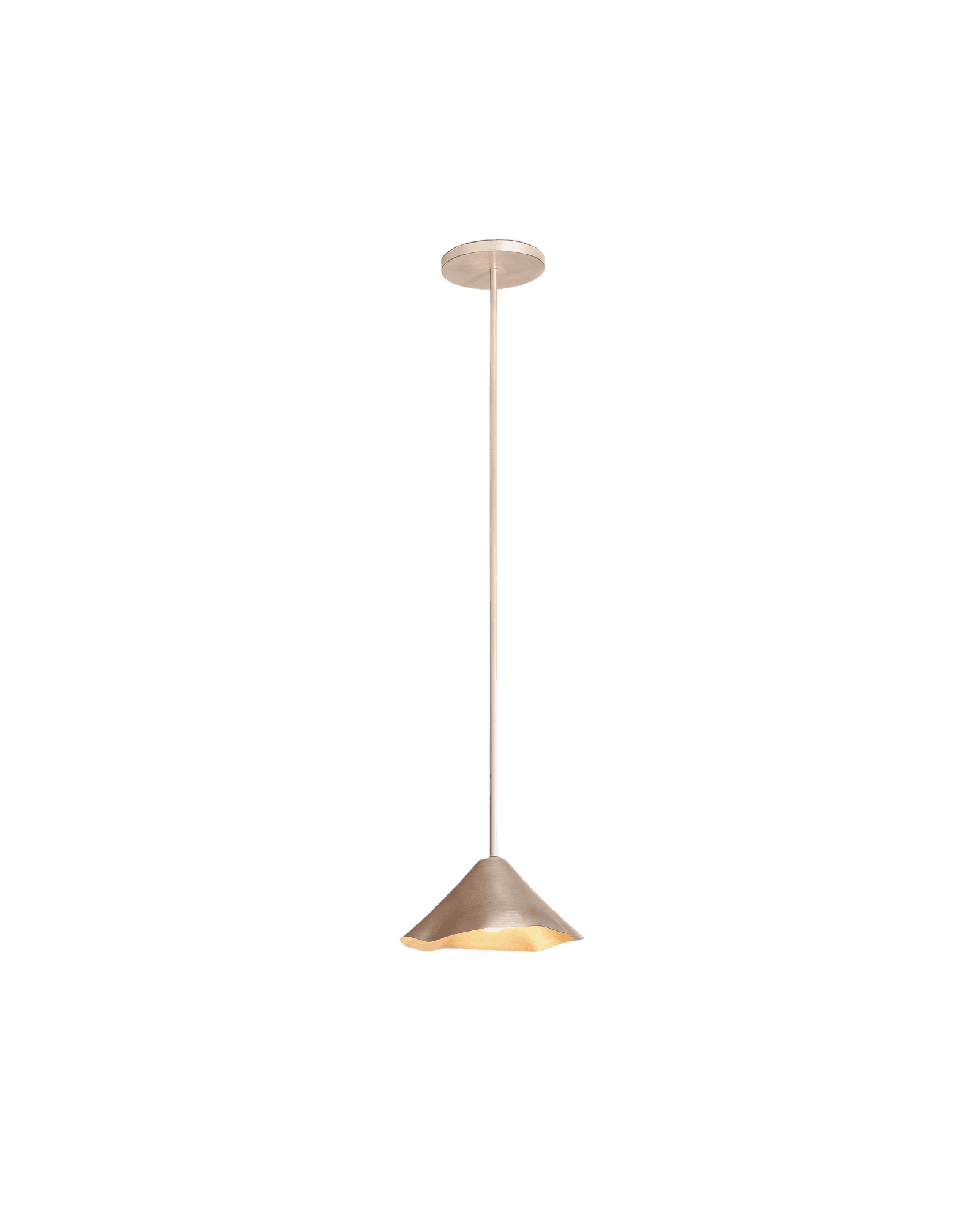 Antica Single Pendant by OHLA Studio – copper conical shade, hand-formed wavy rim, warm glow, Alcocer