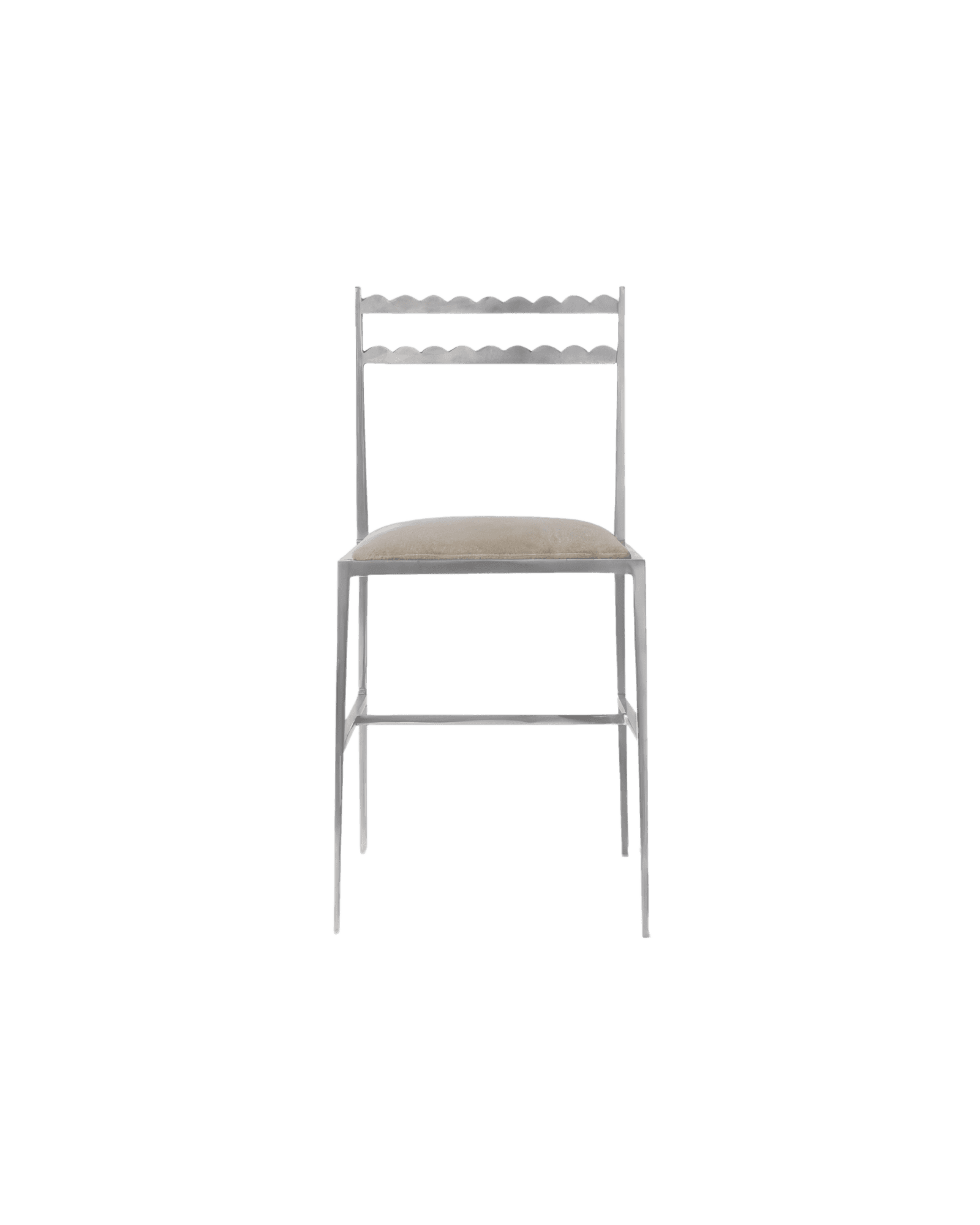 Lupita Dining Chair by OHLA Studio – polished aluminium frame, scalloped backrest, Alcocer collection 2022