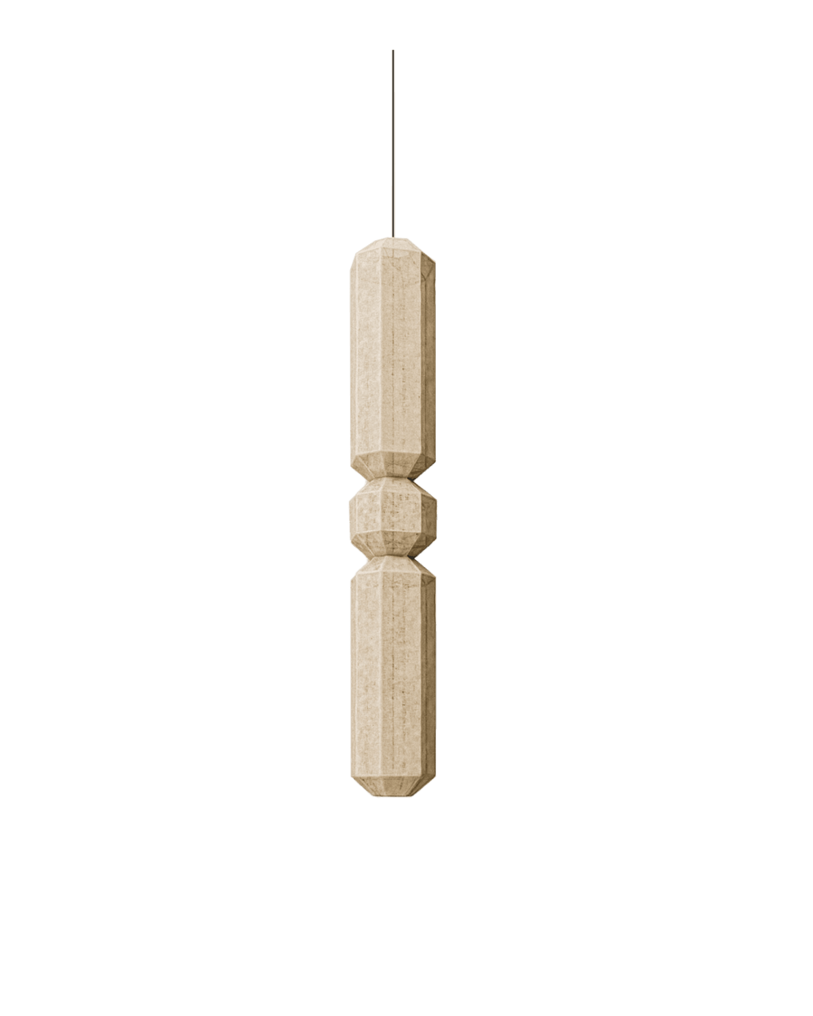 AR09 ESE pendant light by Amare, octagonal faceted form in light beige textured material, slender wire, Italy