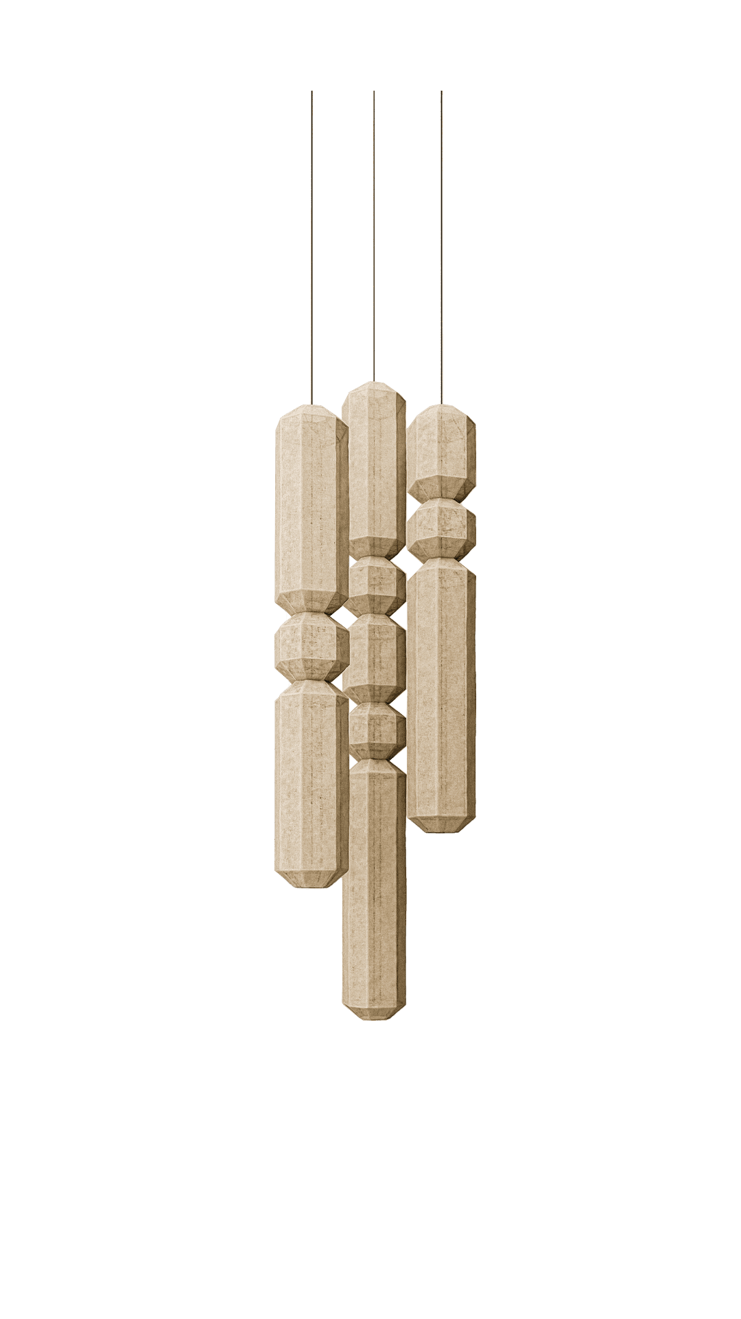 AR09 ESE set of three Amare pendant lights, stacked octagonal segments in light beige textured material, Italy