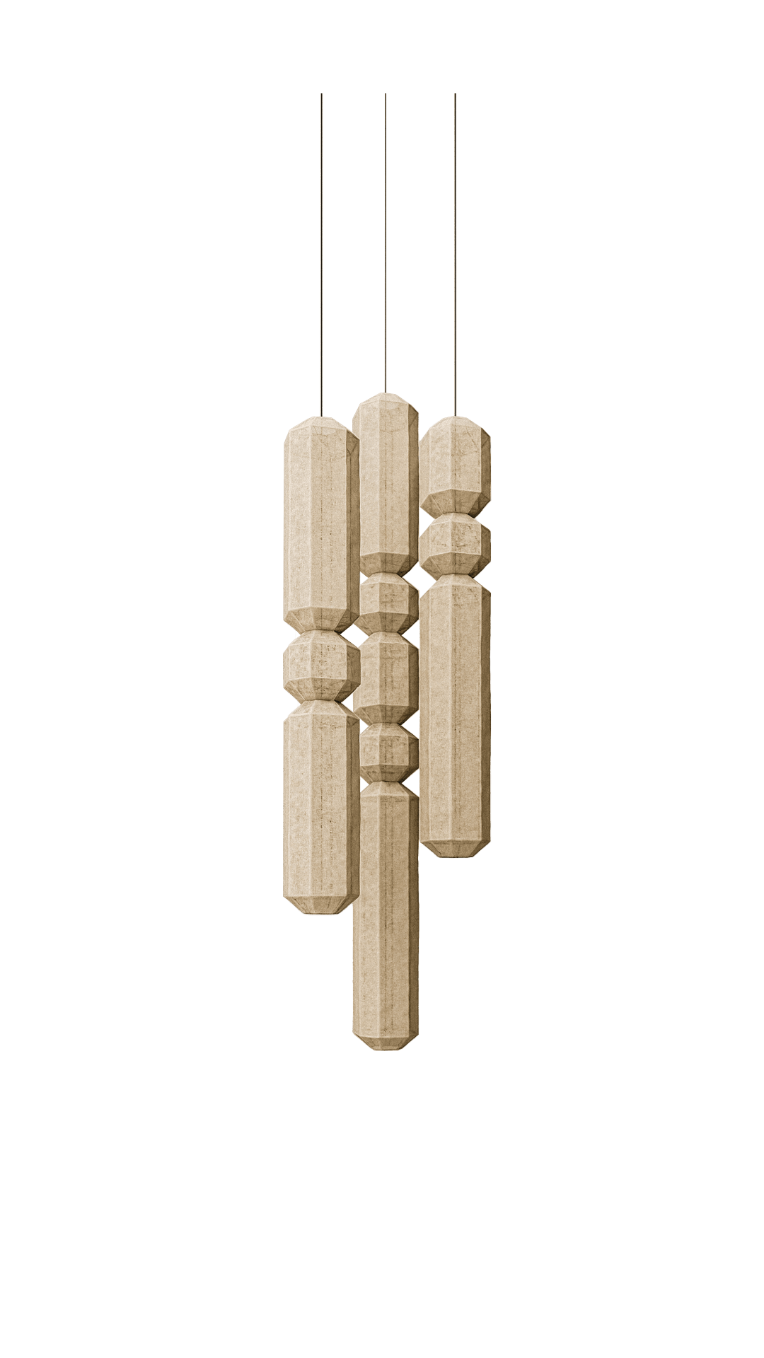 AR09 ESE set of three Amare pendant lights, stacked octagonal segments in light beige textured material, Italy