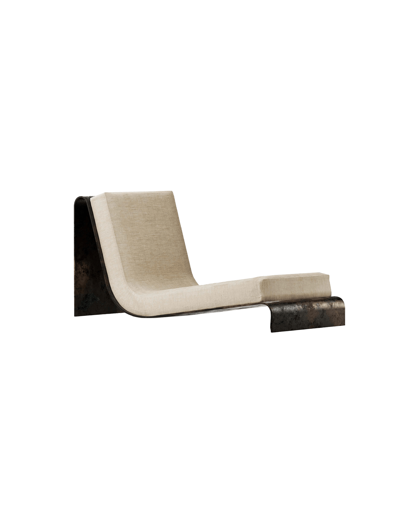 AR11 ESE chaise lounge by Amare, S-curve form in light beige textile over dark distressed textured base, Italy