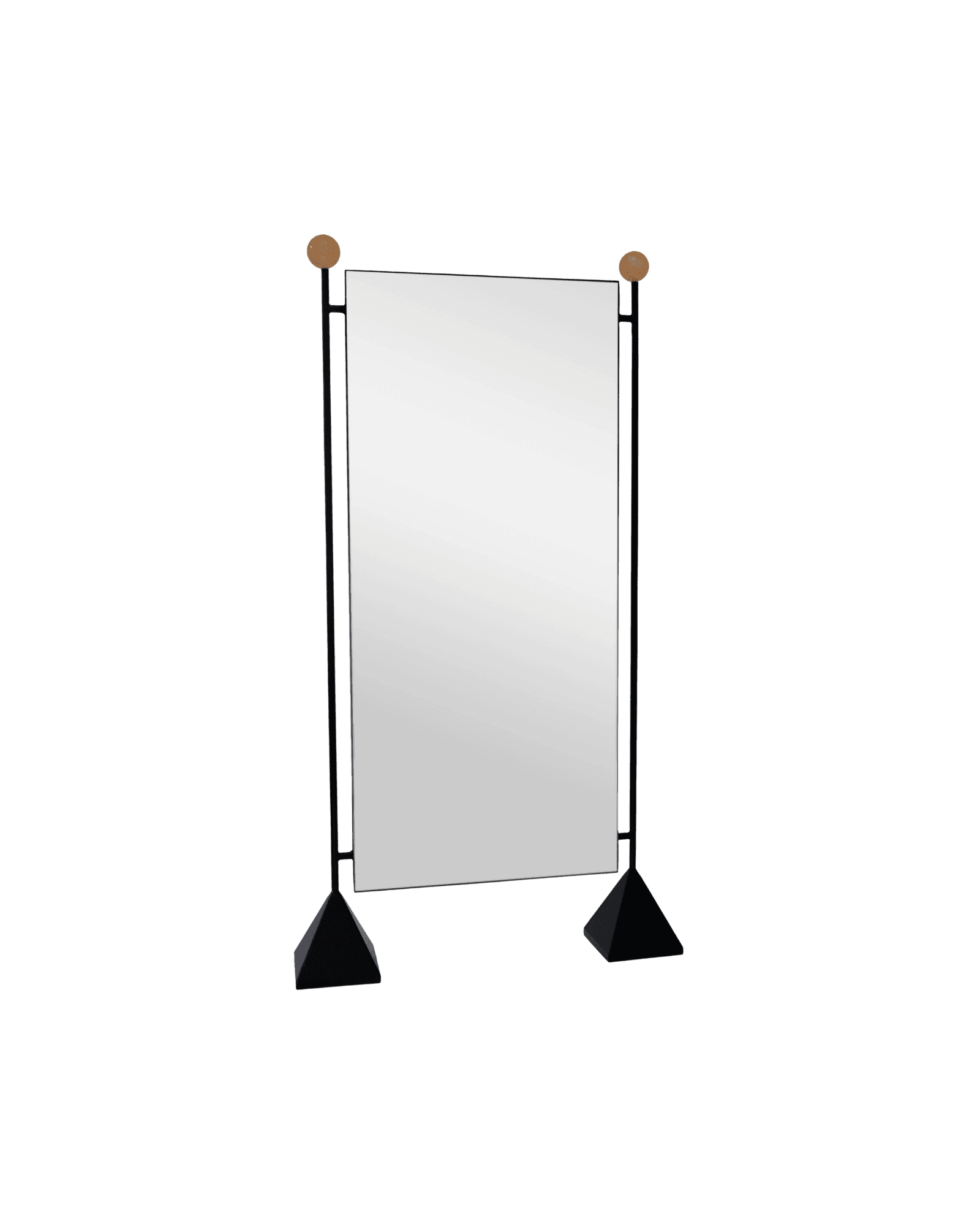 Double-sided mirror Joia by StudioDanielK, black steel frame with Honey Calcite sphere finials, Antechamber