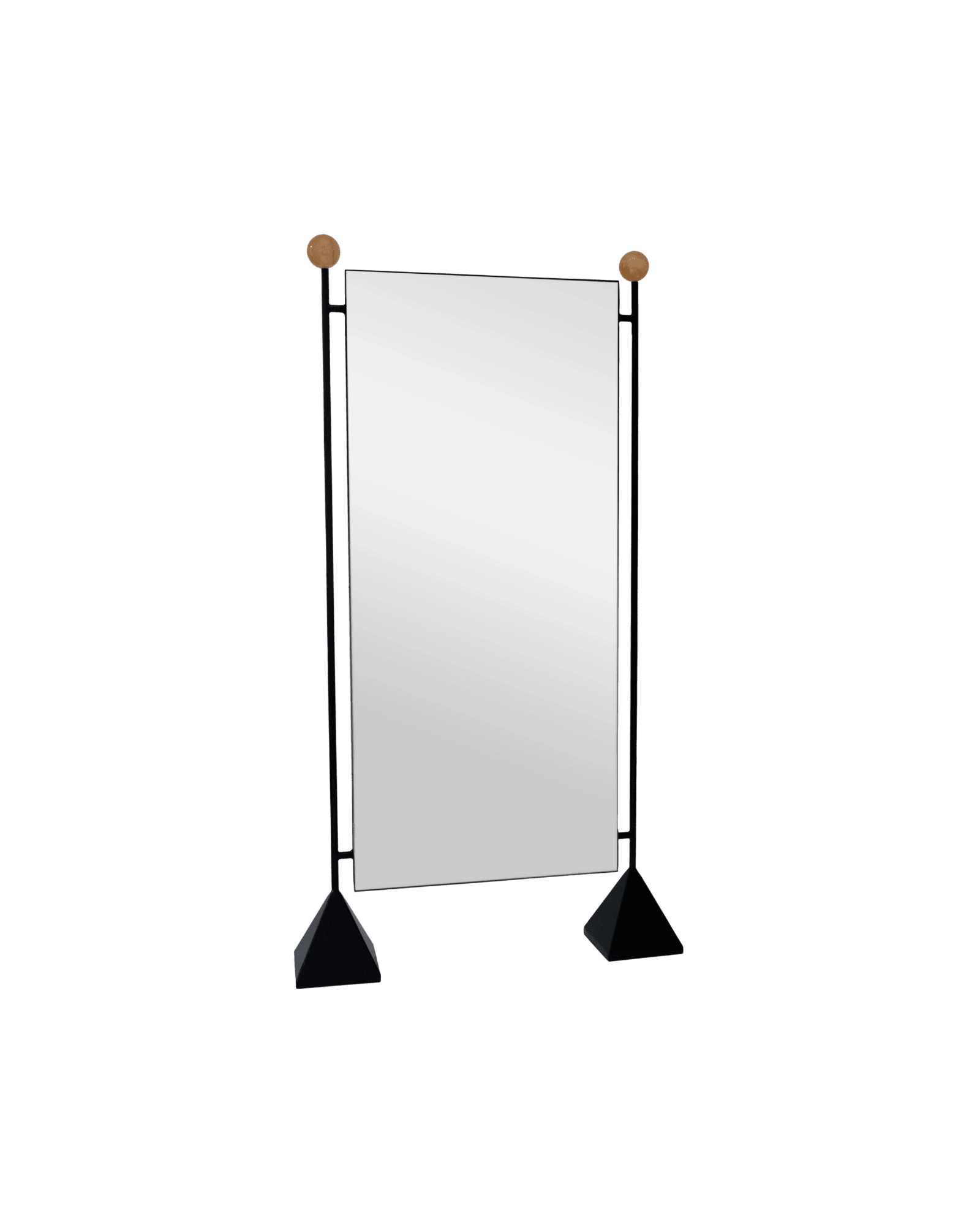 Double-sided mirror Joia by StudioDanielK, black steel frame with Honey Calcite sphere finials, Antechamber