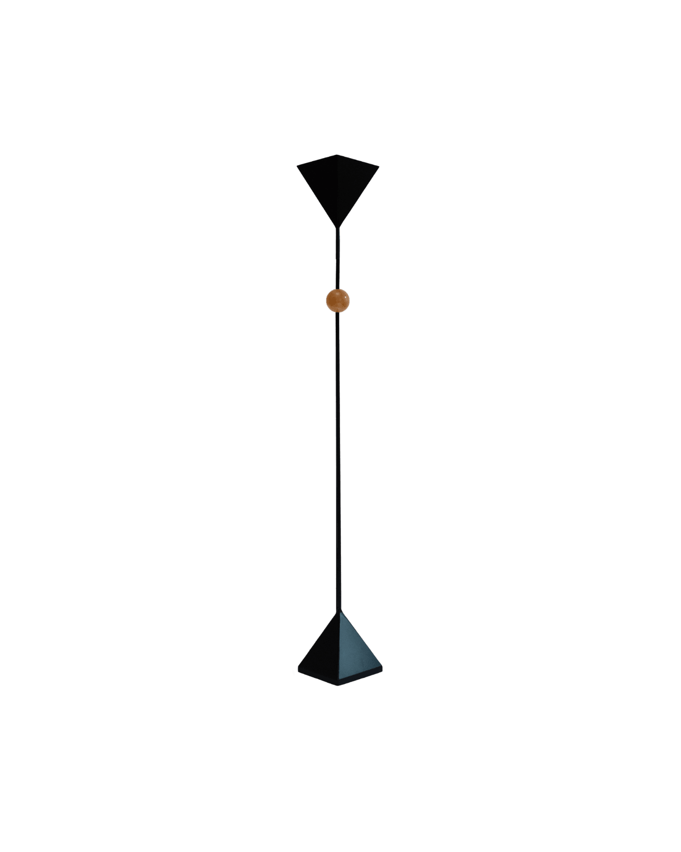 Joia floor lamp by StudioDanielK, pyramidal black steel forms with Honey Calcite stone sphere, Antechamber