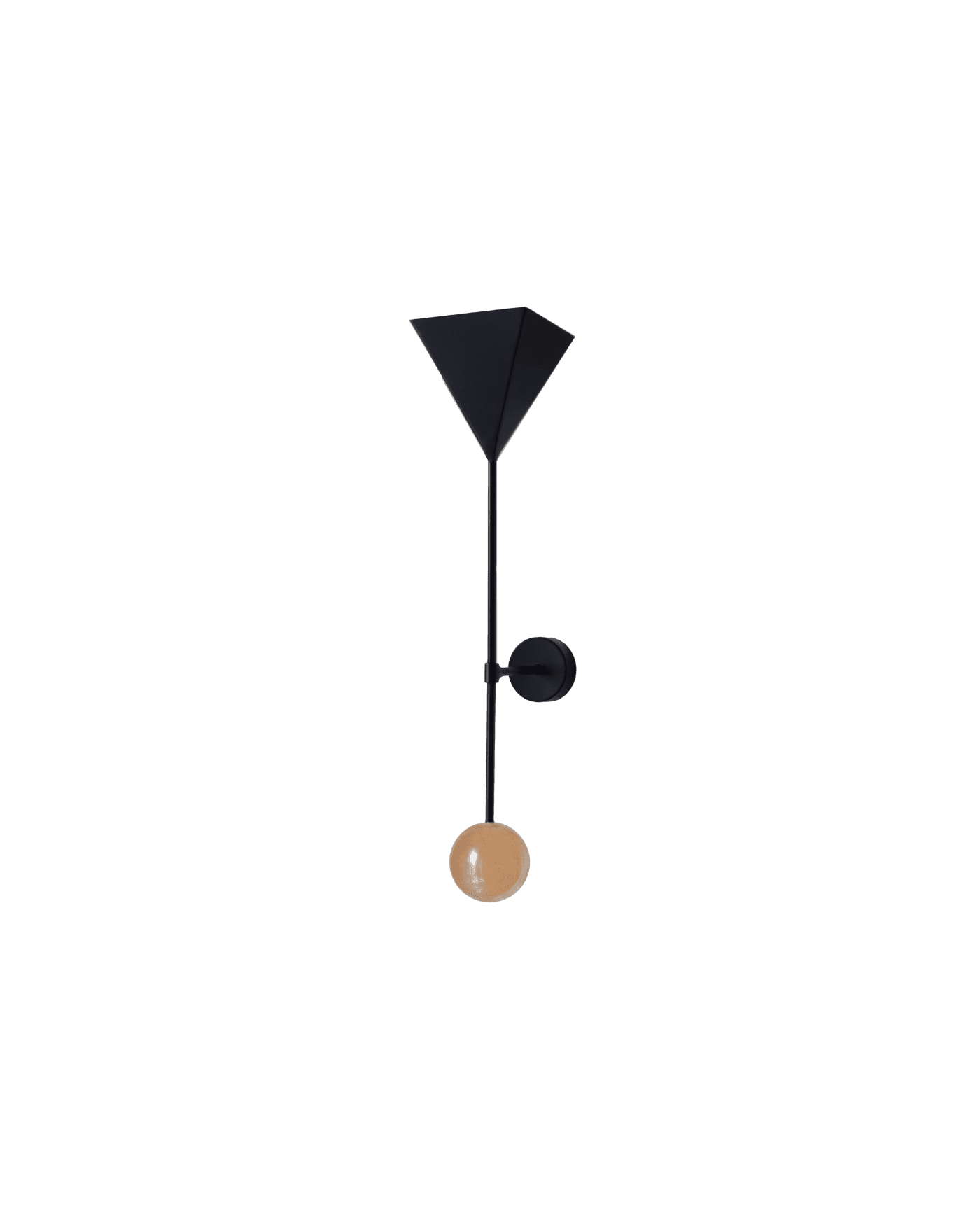 Wall sconce Joia by StudioDanielK, black pyramidal shade with amber stone sphere light, Antechamber collection