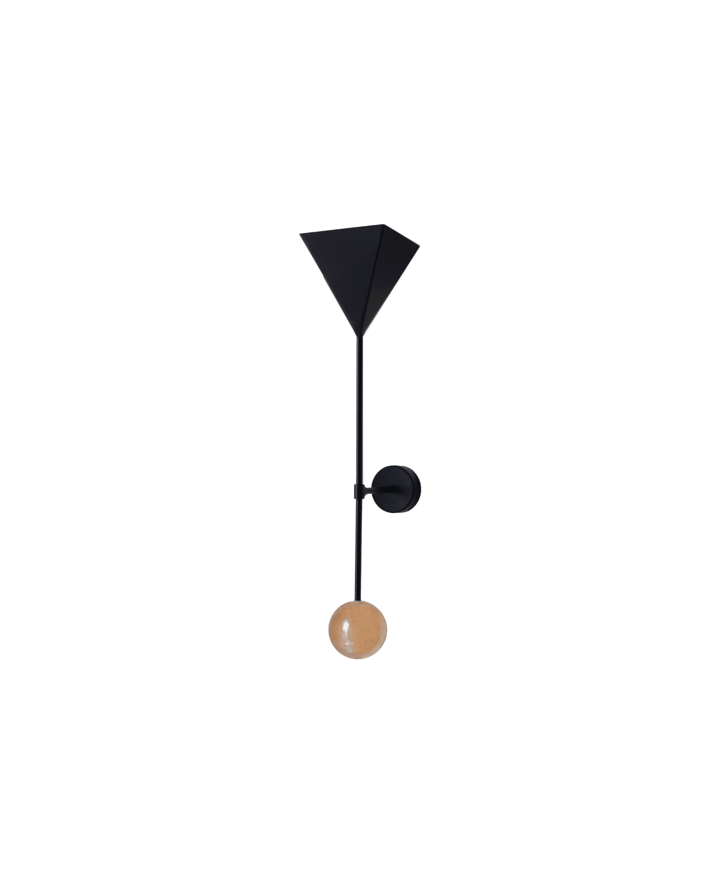 Wall sconce Joia by StudioDanielK, black pyramidal shade with amber stone sphere light, Antechamber collection