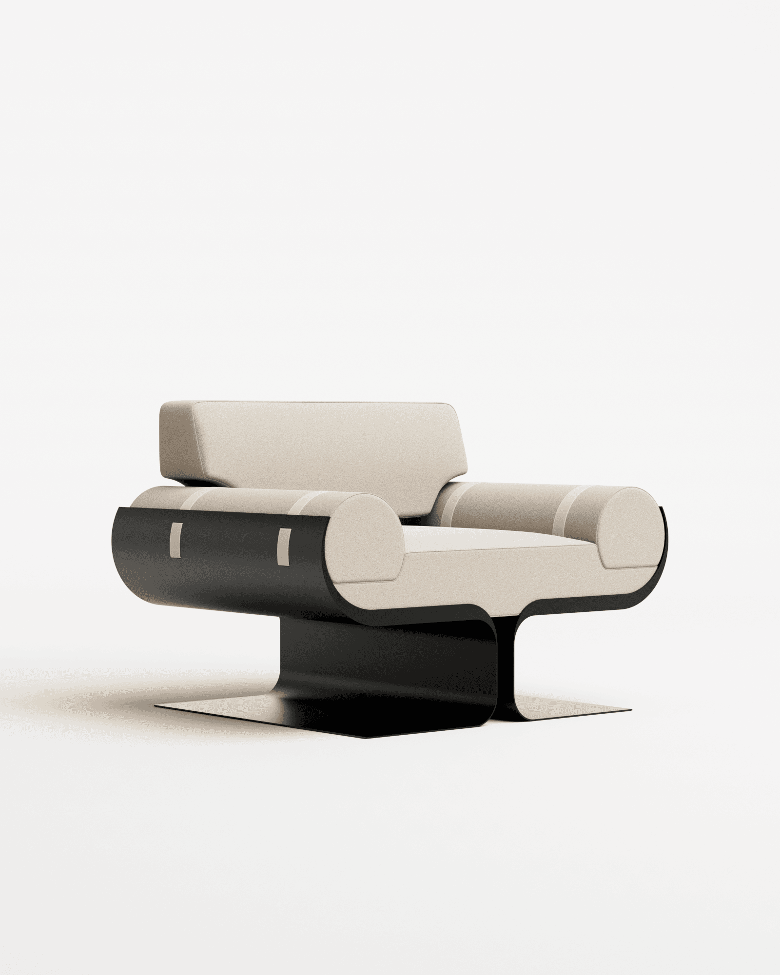 Arès armchair by Roche & Frères - black mat steel frame, beige Perla velvet, sculptural curves