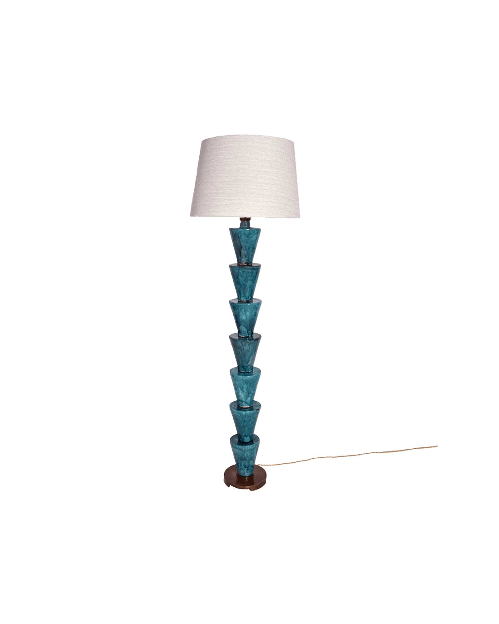 Nizwa Floor Lamp by Barracuda Interiors – stacked teal ceramic column with off-white drum shade and dark wood base
