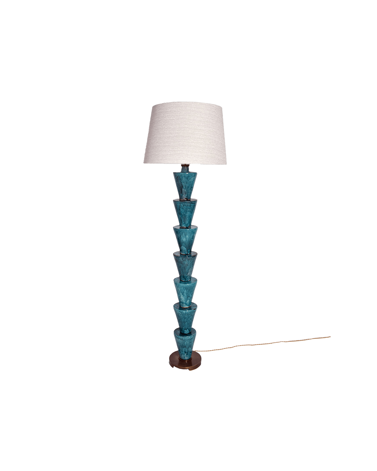 Nizwa Floor Lamp by Barracuda Interiors – stacked teal ceramic column with off-white drum shade and dark wood base