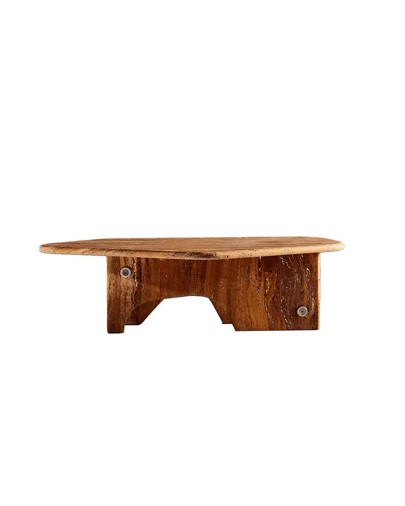 Gia Coffee Table in carved solid wood by Slash Objects, organic curved top and block legs, Coexist collection
