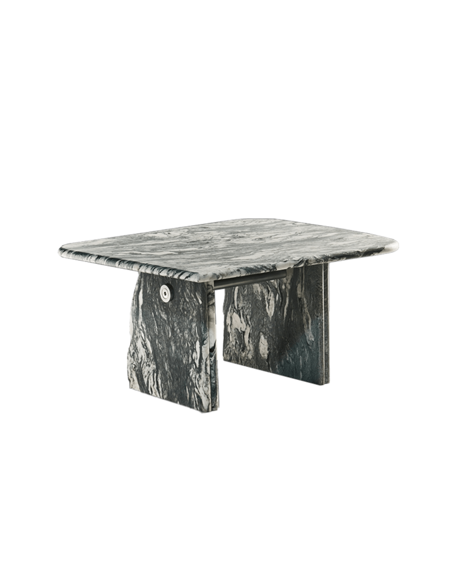 Lino Coffee Table in dark veined stone by Slash Objects, rectangular top on solid slab legs, Coexist collection