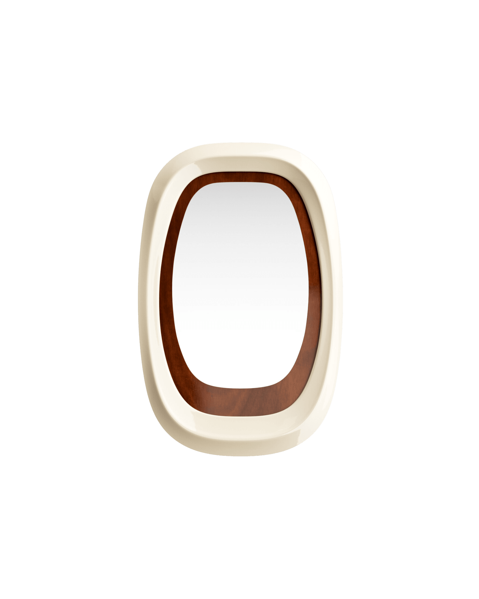 Cabin View Double Mirror L by Rudy Guénaire - cream lacquer and varnished wood, two-frame wall mirror