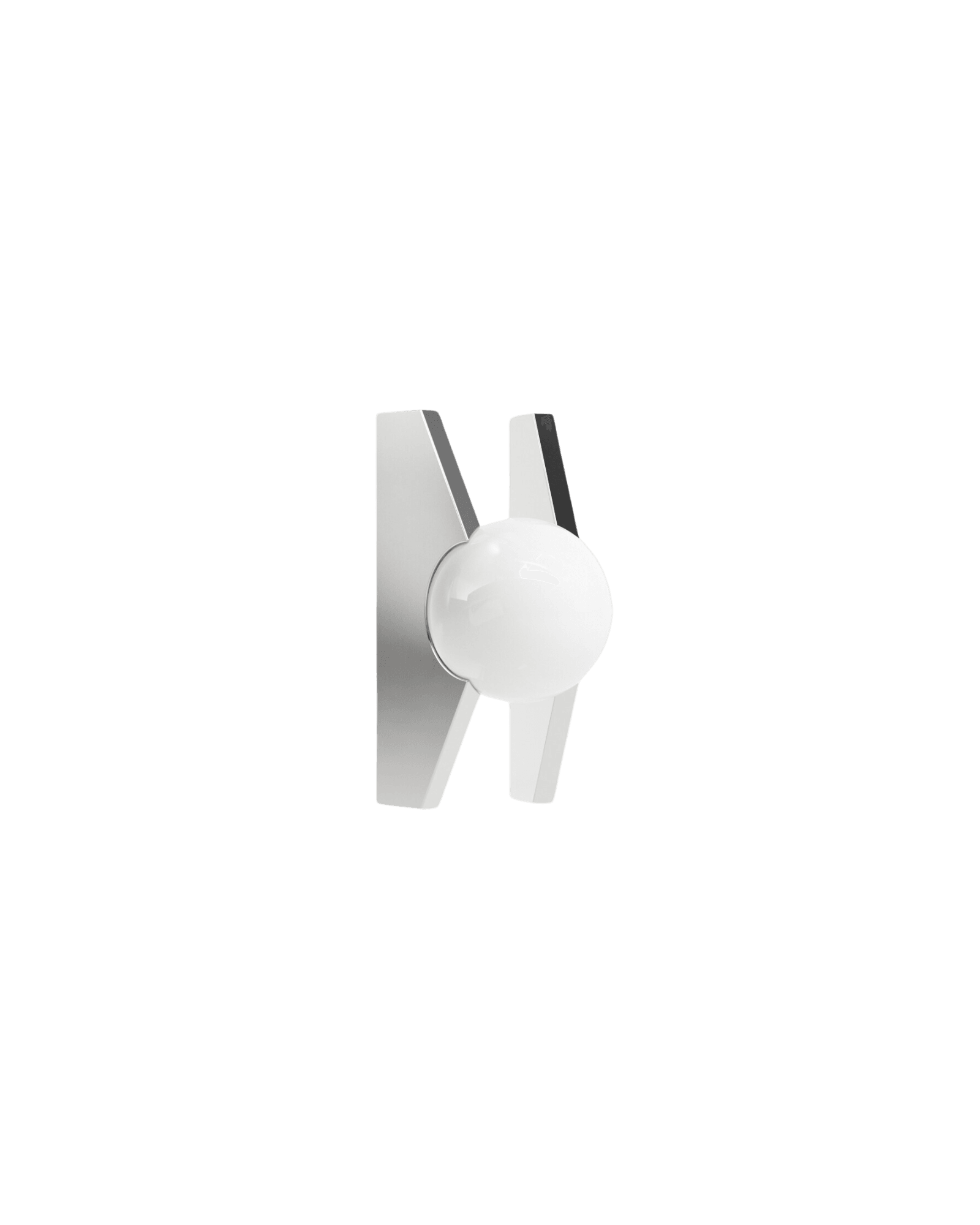 Going to the Moon Chrome Sconce by Rudy Guénaire - brushed chrome and opaline glass, H-form wall light