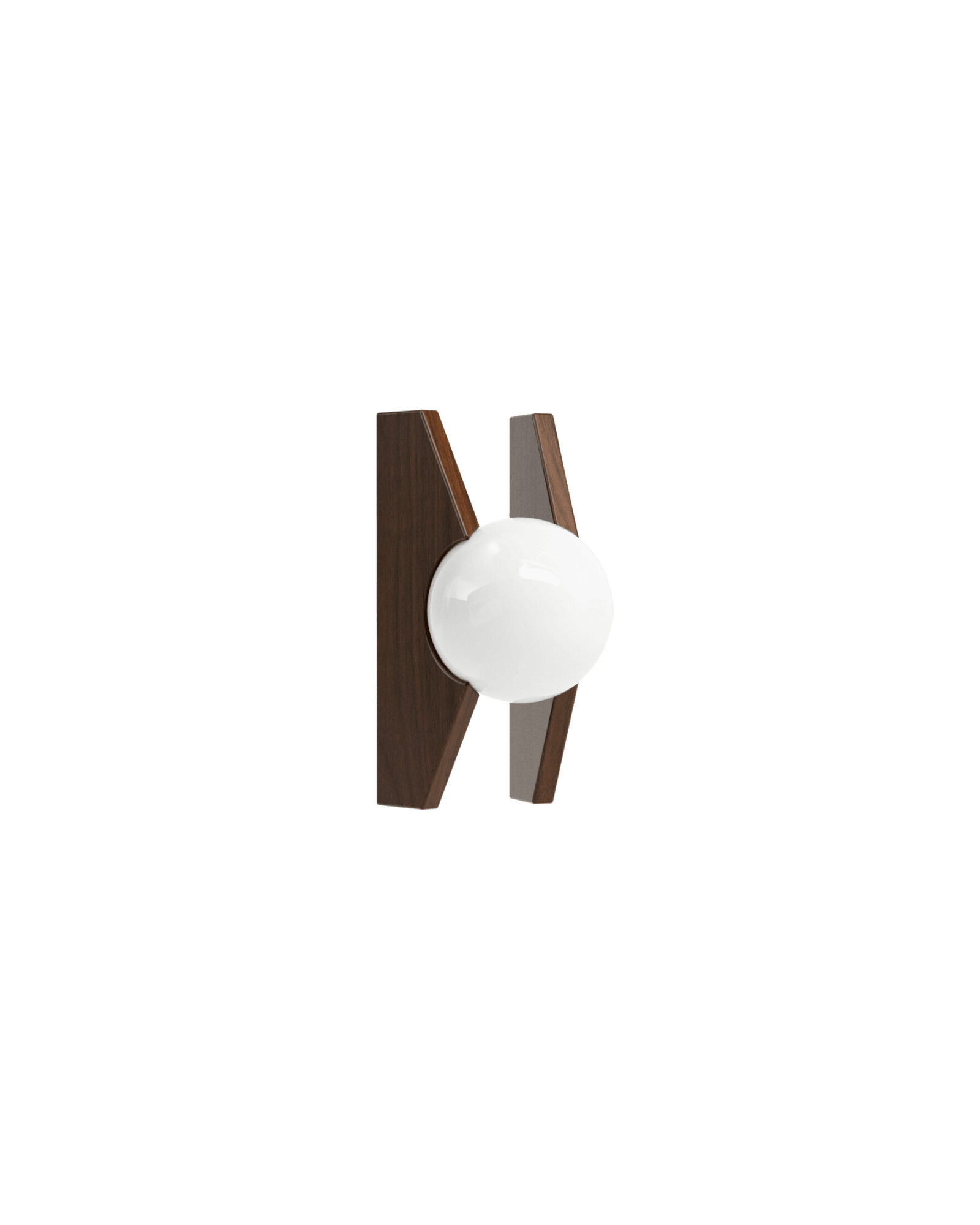 Going to the Moon Wood Sconce by Rudy Guénaire - dark wood and opaline glass, H-form silhouette