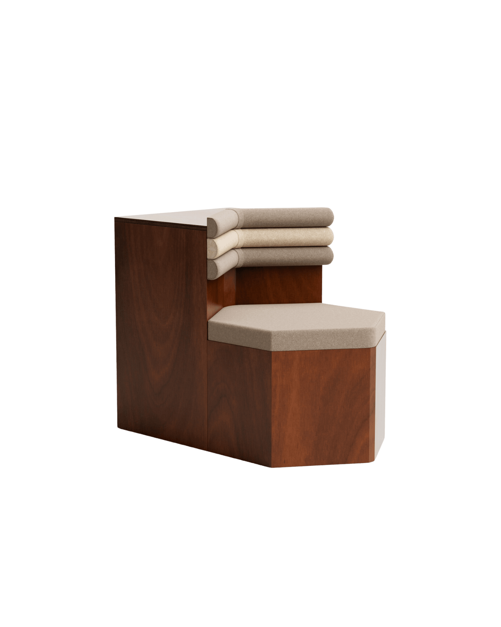 Vaporetto to Murano Armchair by Rudy Guénaire - dark wood and mohair velvet, cylindrical bolster backrest