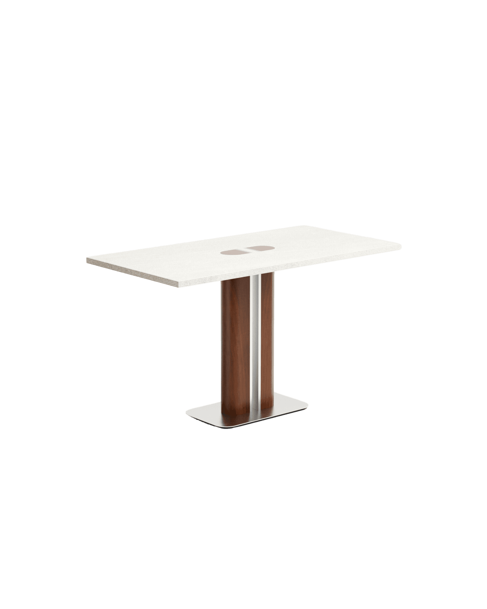 Yachting in Acapulco Bay Table by Rudy Guénaire - limestone top, dark wood and aluminium base, architectural table