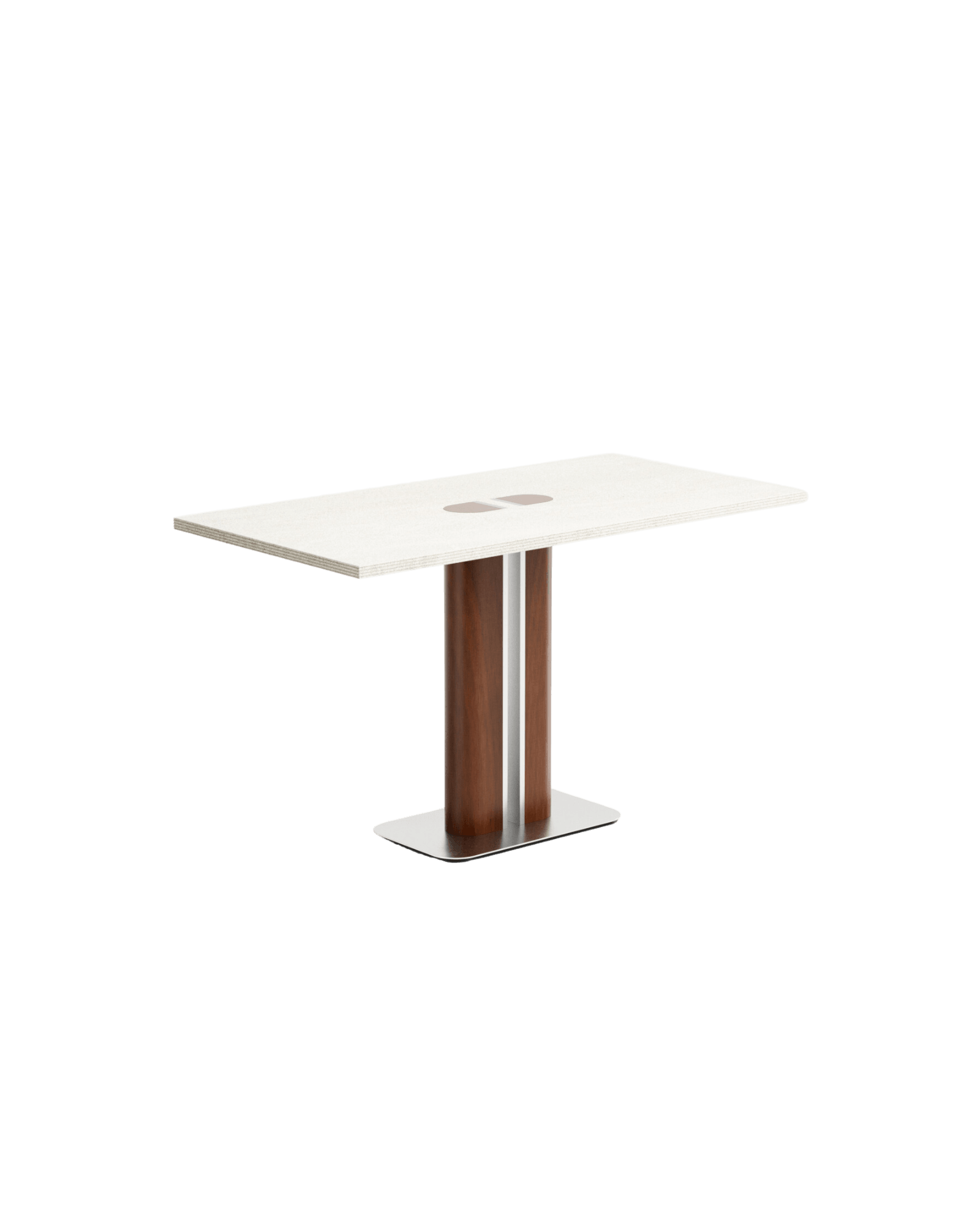 Yachting in Acapulco Bay Table by Rudy Guénaire - limestone top, dark wood and aluminium base, architectural table