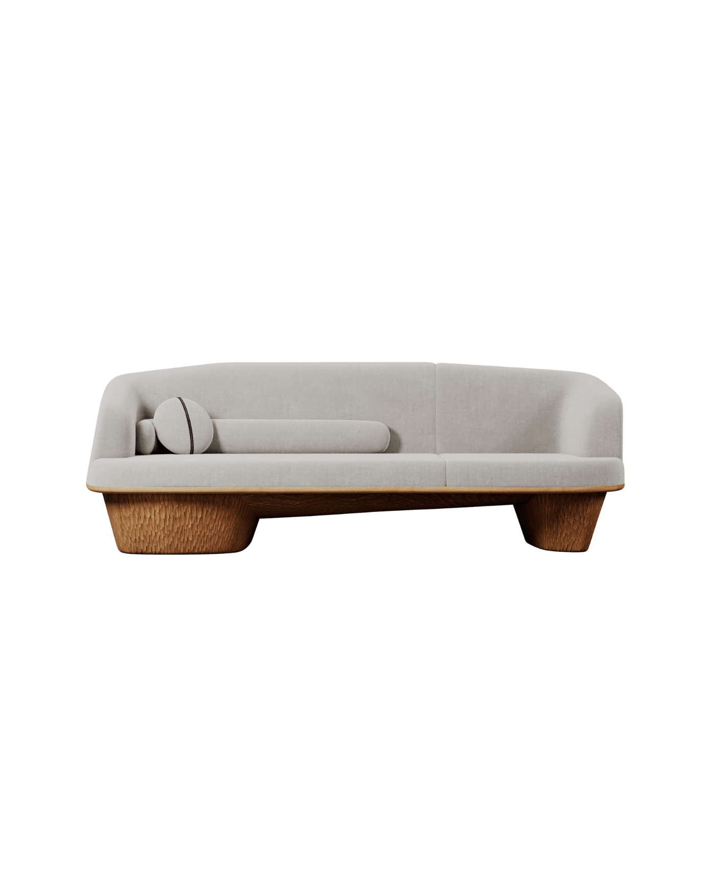 Cyprès Sofa by Frédéric Imbert - hand-sculpted dark wood organic legs, light beige upholstery, made in France