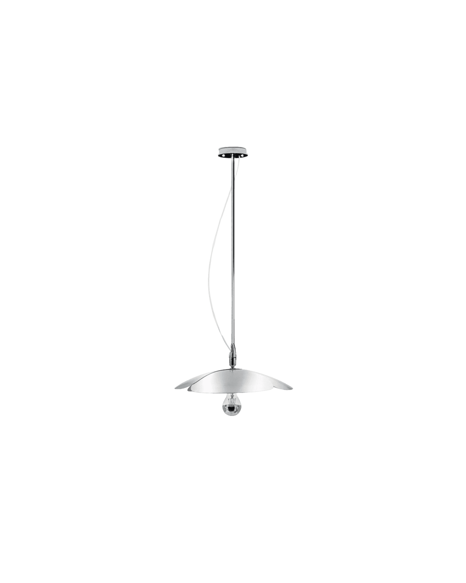 2093-ST Pendant Lamp by Olivier Mourgue for Disderot – polished chrome stem, undulating shade, spherical glass bulb