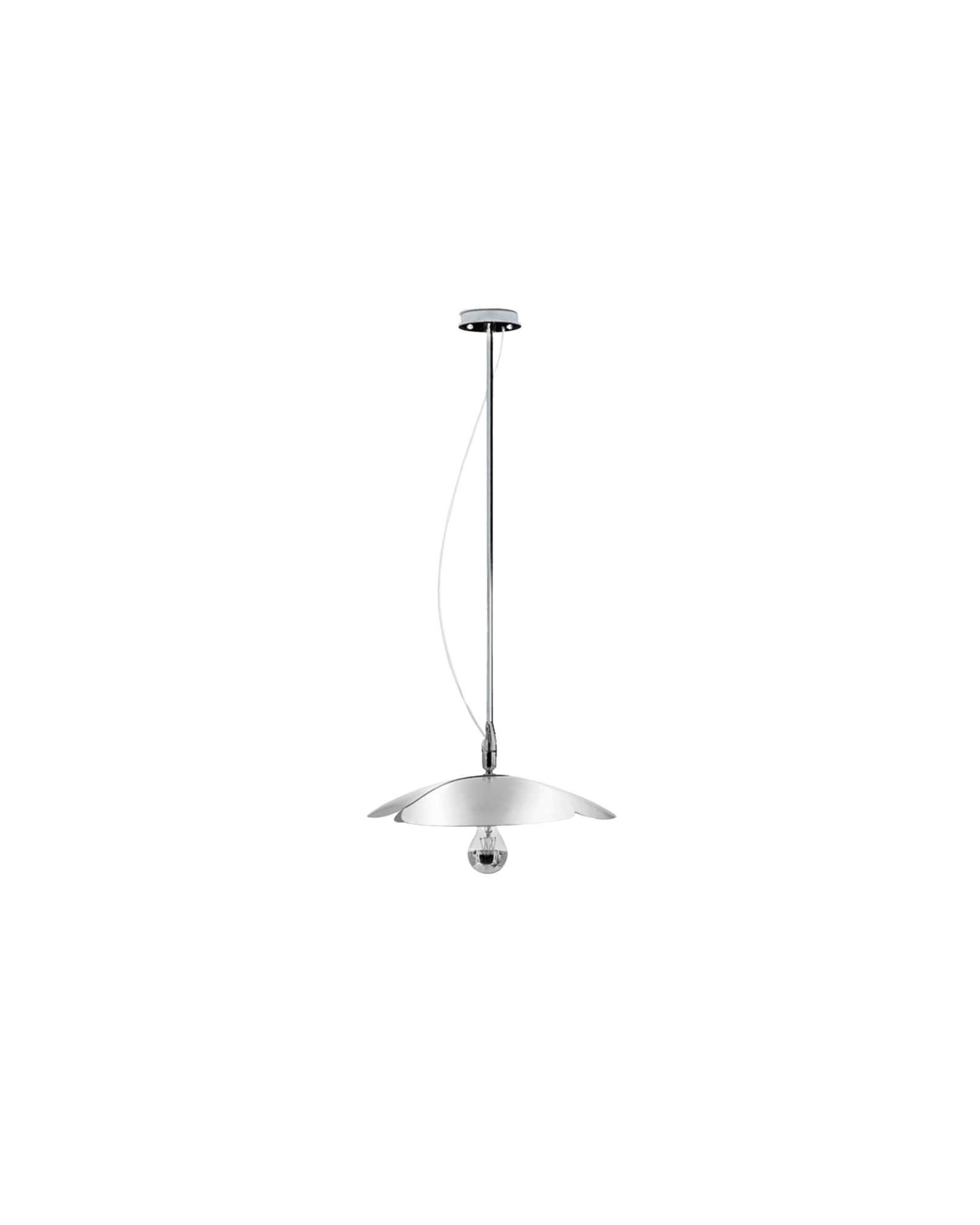 2093-ST Pendant Lamp by Olivier Mourgue for Disderot – polished chrome stem, undulating shade, spherical glass bulb