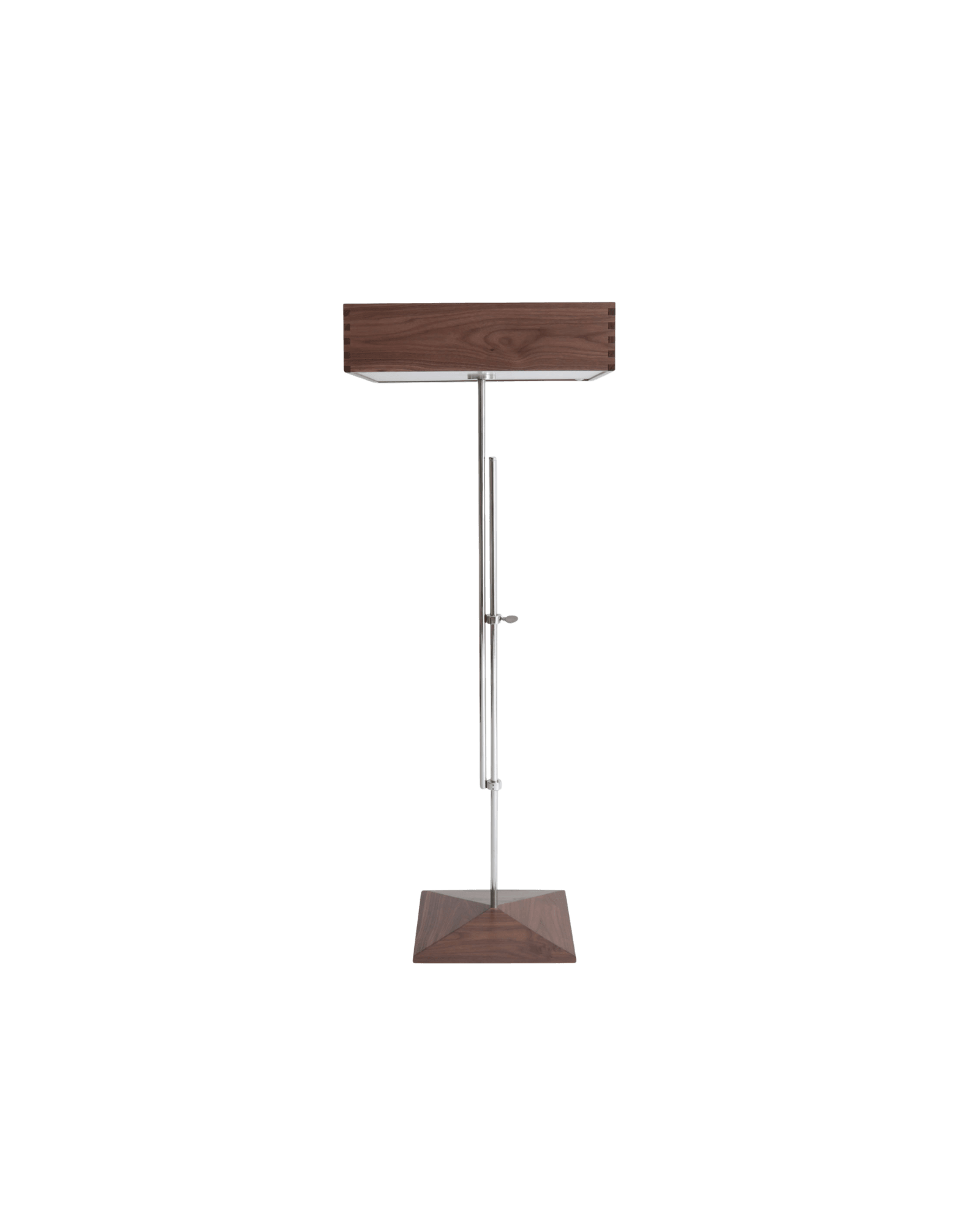 AR1 Floor Lamp by Disderot, Abraham & Rol, dark walnut dovetail shade, slender chrome pole, French mid-century