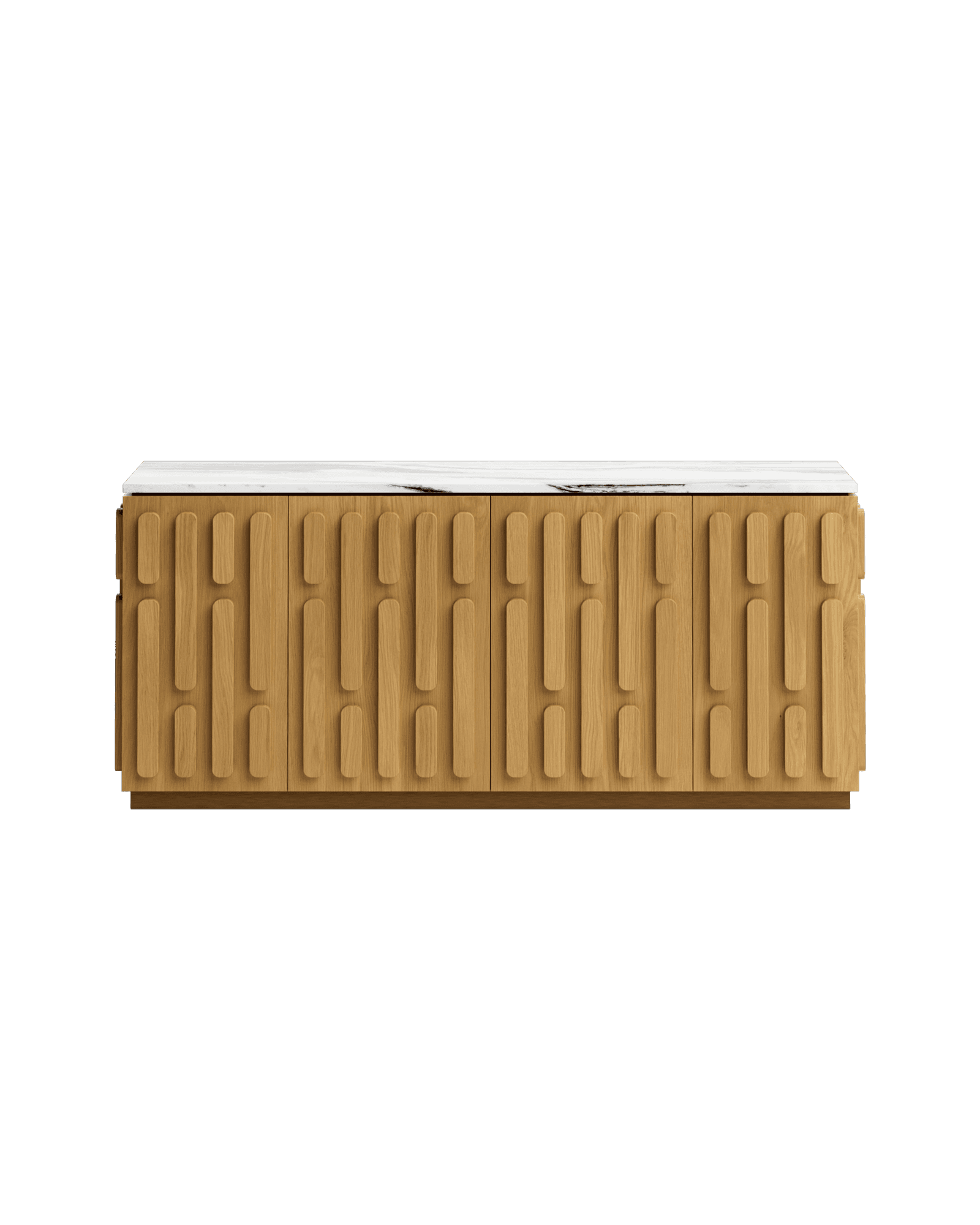 Sculpté Sideboard by Fabrice Juan – marble and oak sideboard, raised vertical rounded slat facade