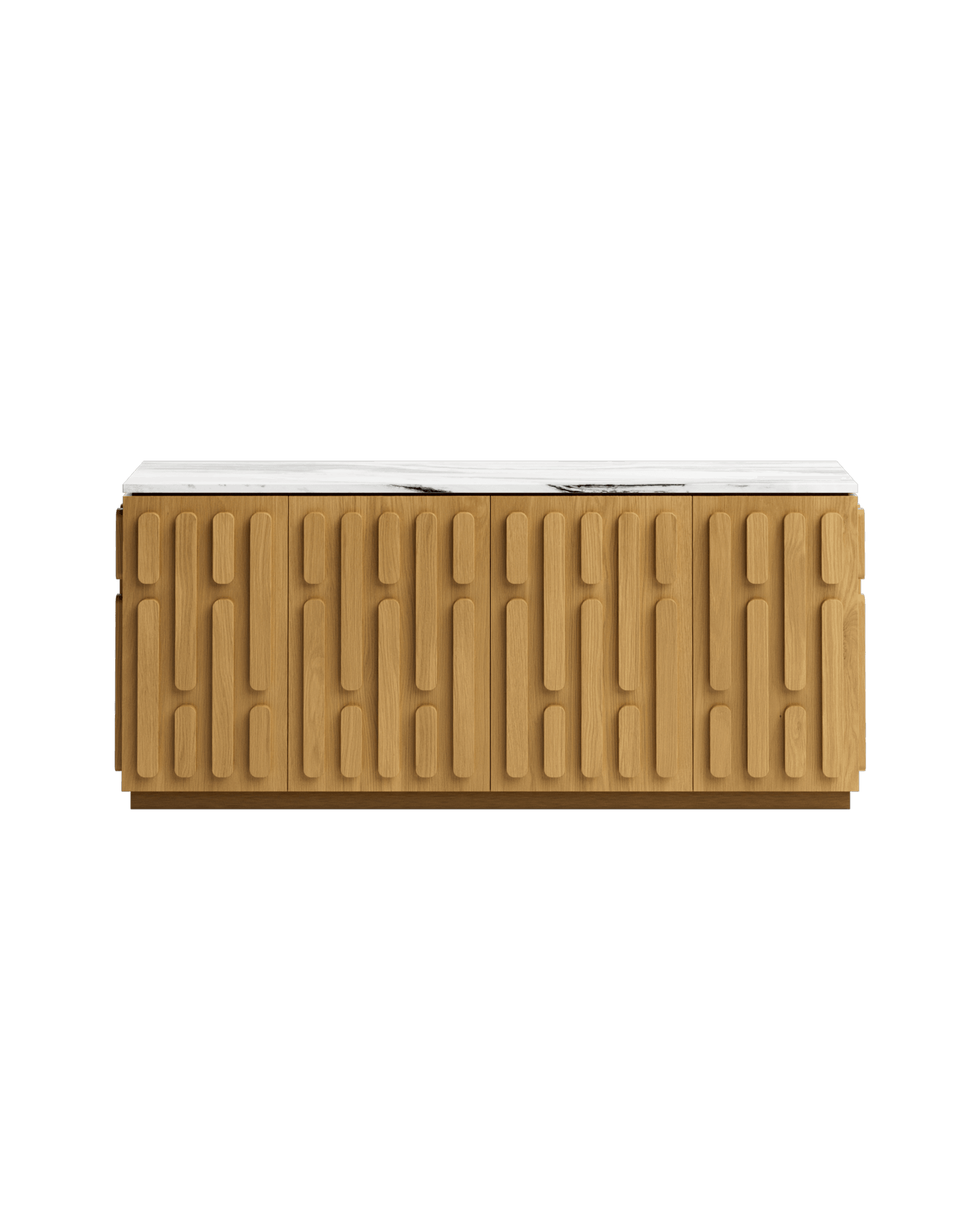 Sculpté Sideboard by Fabrice Juan – marble and oak sideboard, raised vertical rounded slat facade
