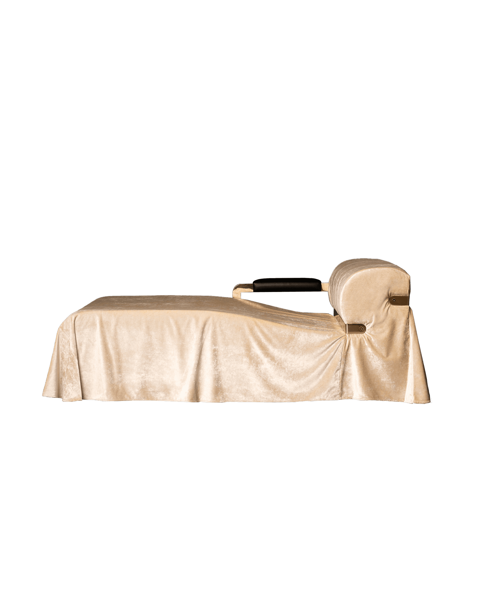 Champagne velvet chaise longue with gold metallic accents, Drop 02 by Interni Venosta
