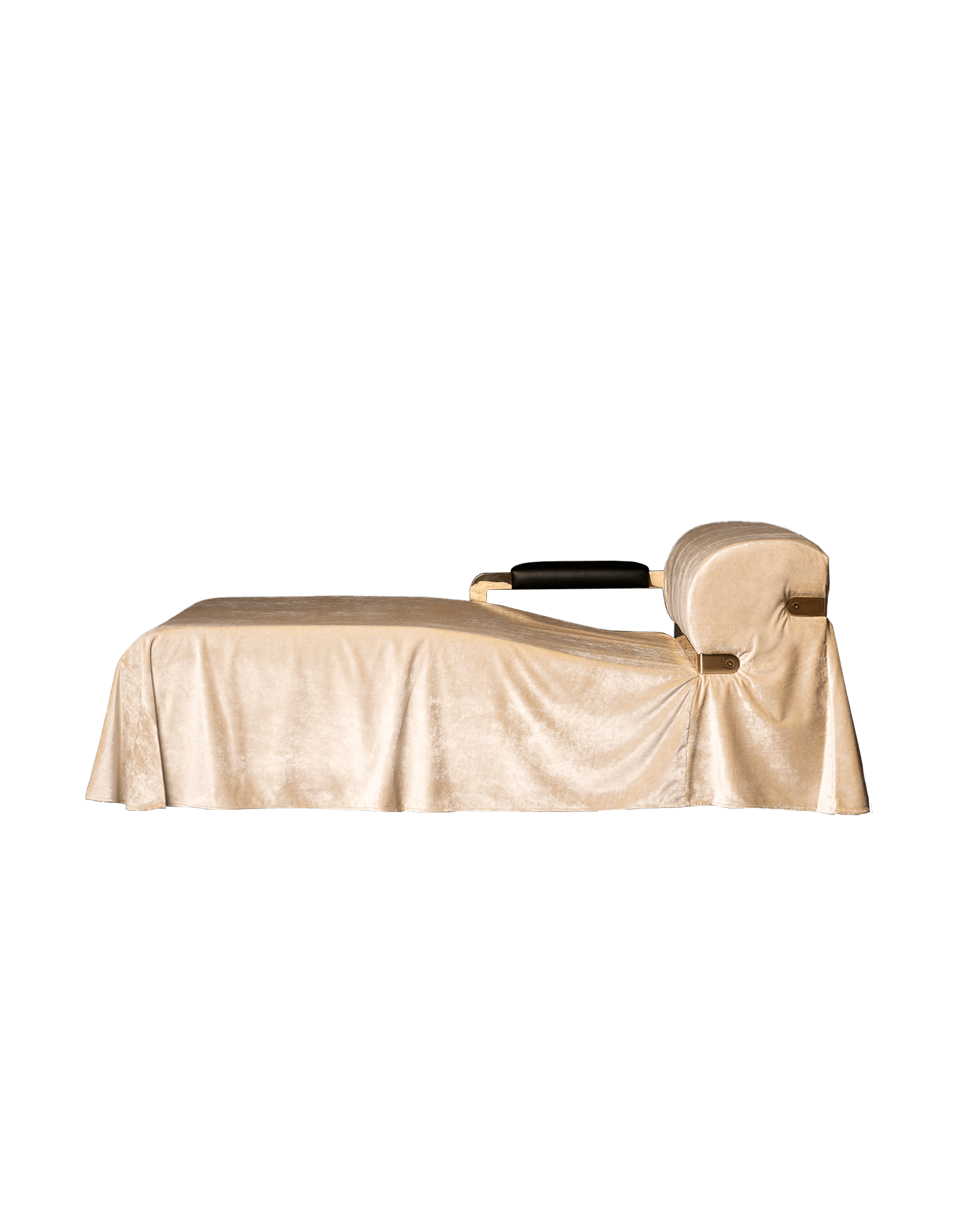Champagne velvet chaise longue with gold metallic accents, Drop 02 by Interni Venosta