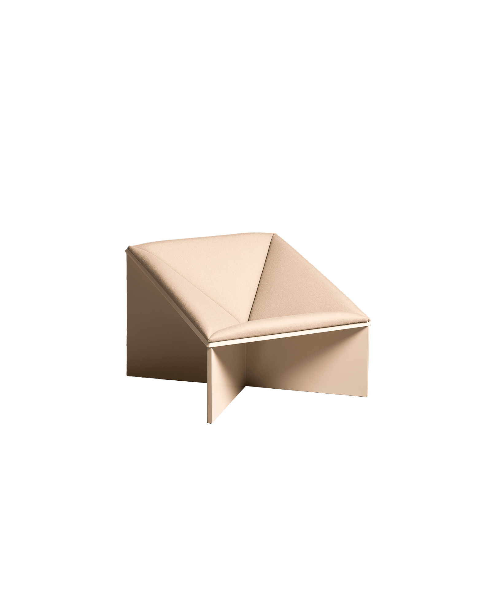 09 Poltrona armchair by Interni Venosta - geometric V-shaped beige fabric seat, Drop 02