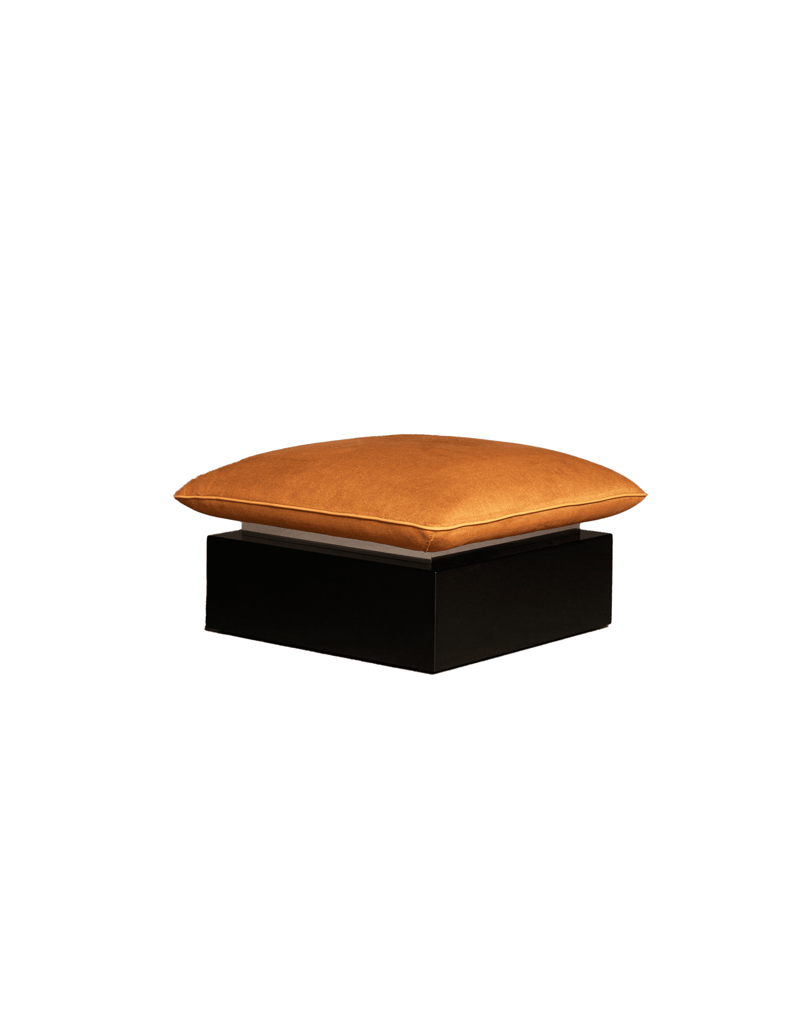 10 Pouf stool by Interni Venosta - square rust textile cushion on black base with silver accent, Drop 02