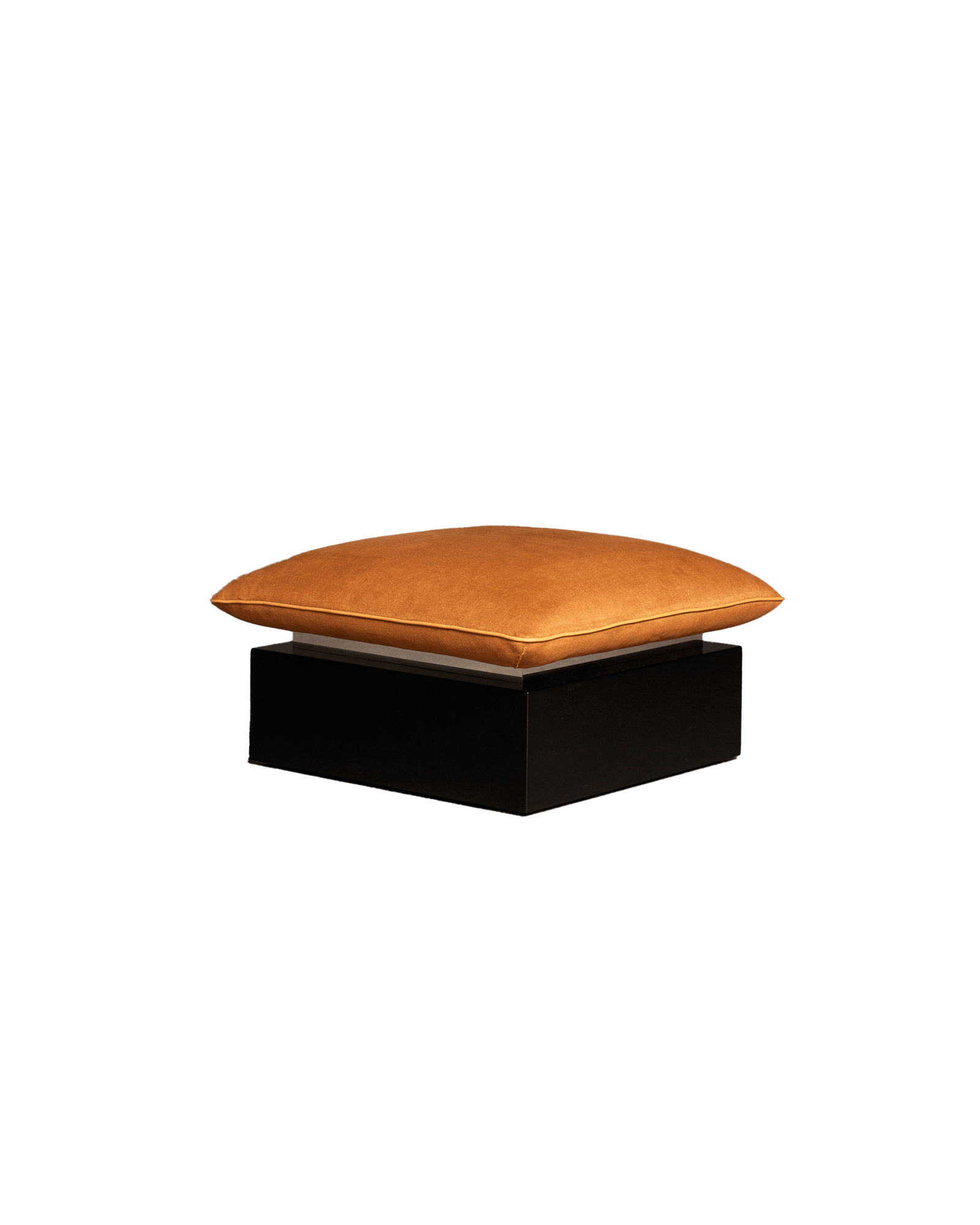 10 Pouf stool by Interni Venosta - square rust textile cushion on black base with silver accent, Drop 02