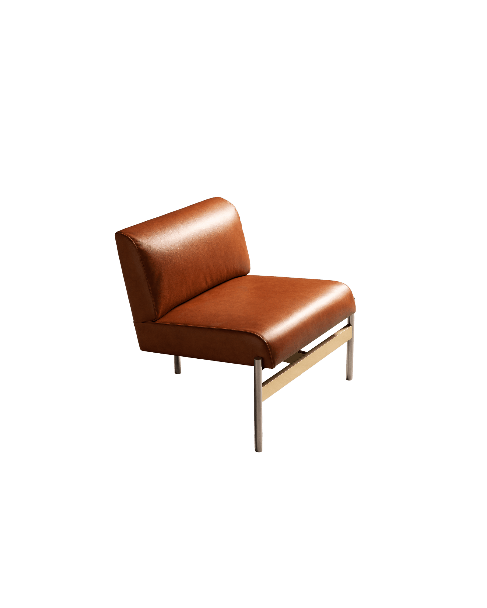 Low-profile tan leather lounge armchair with slender metal legs, Drop 02 by Interni Venosta