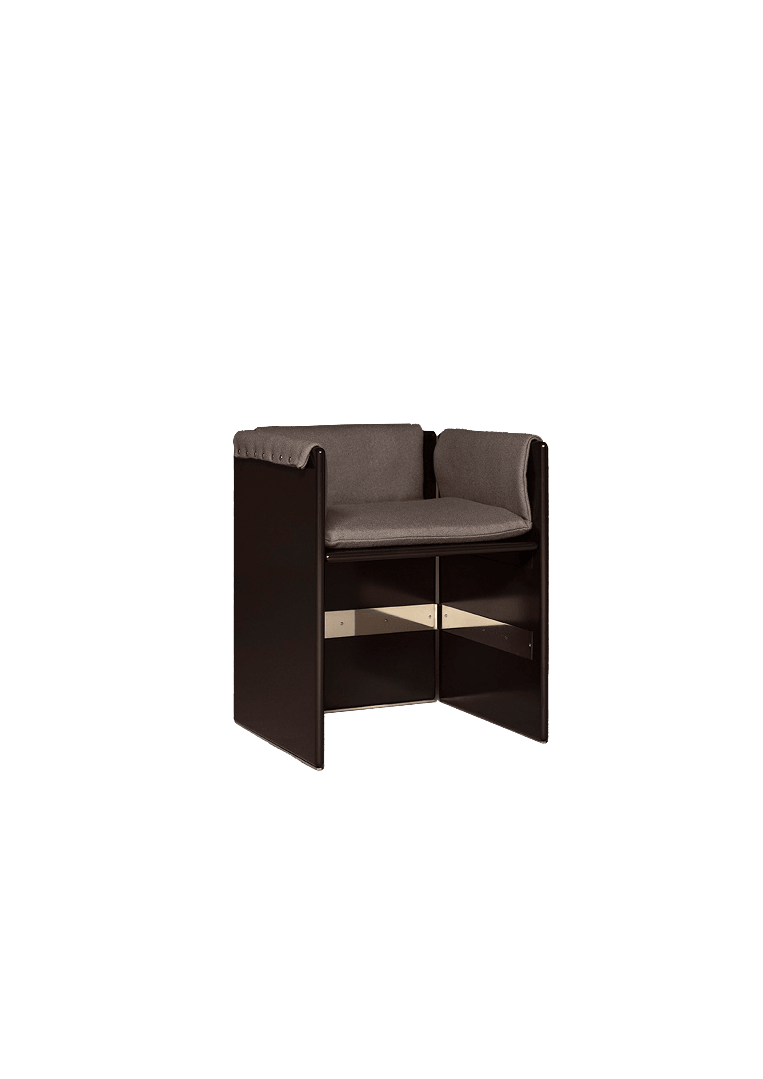 Rectilinear chair with grey fabric cushions and visible metal stud backrest, Drop 03 by Interni Venosta