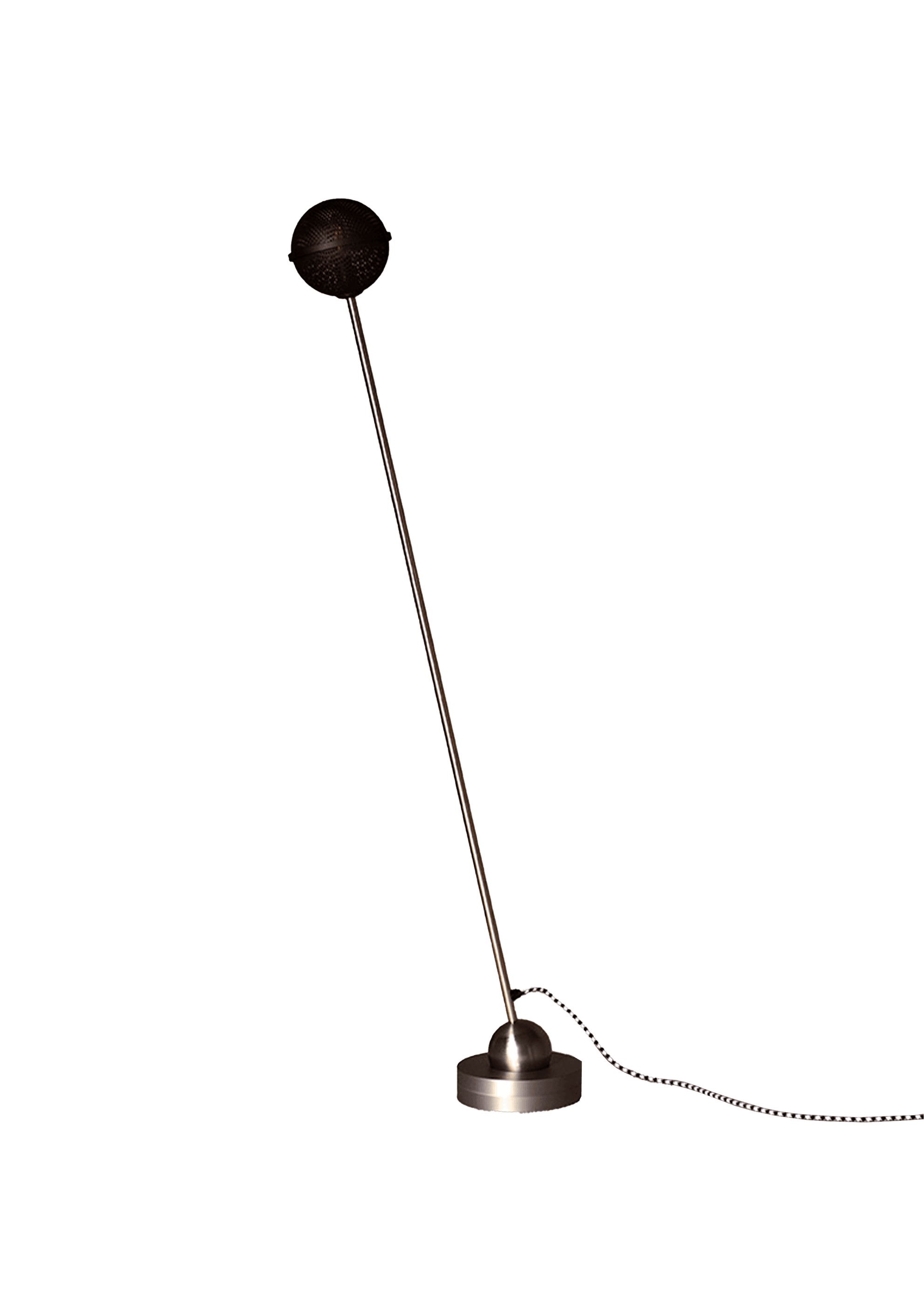 Floor lamp with perforated spherical metal shade on angled rod, Drop 03 by Interni Venosta