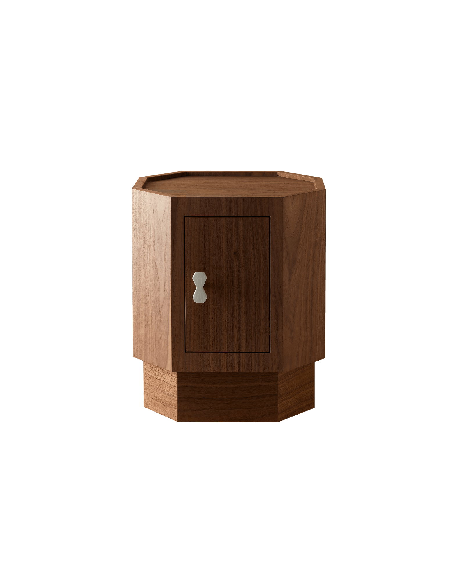 Otto Nightstand S by Studio Ebur - octagonal walnut cabinet with hourglass handle and stepped base