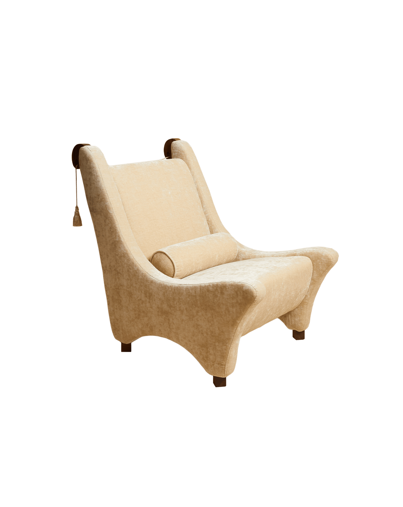 Visconti Armchair by Studio Ebur - sculptural beige plush lounge chair with high backrest and bolster