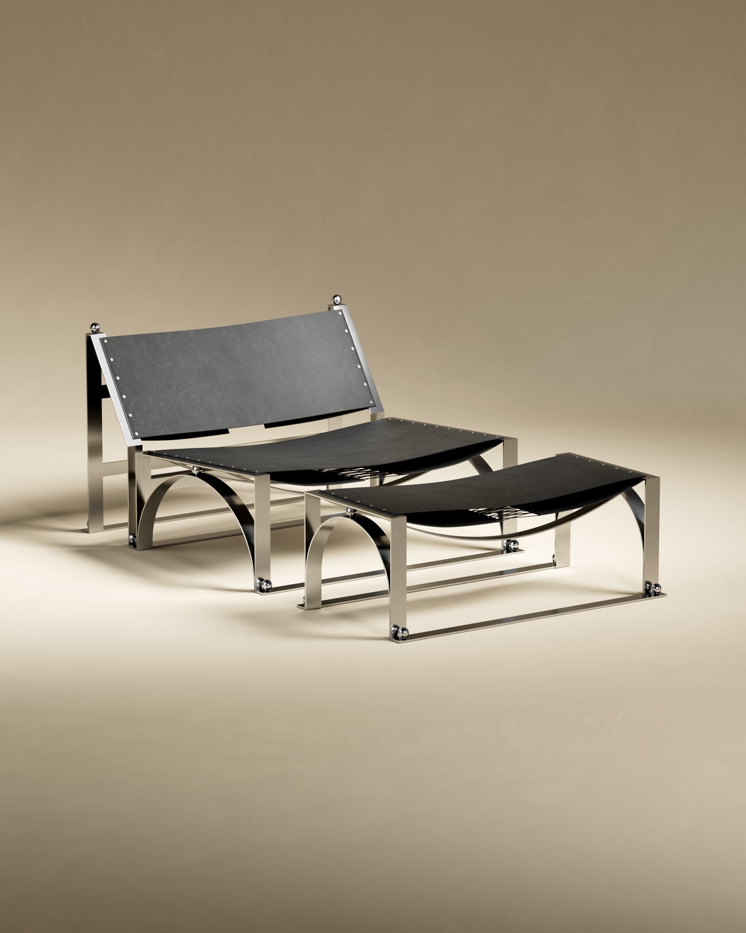Ec8 by Necchi Architecture, made of Leather and Brushed Stainless Steel, Black version, picture 3