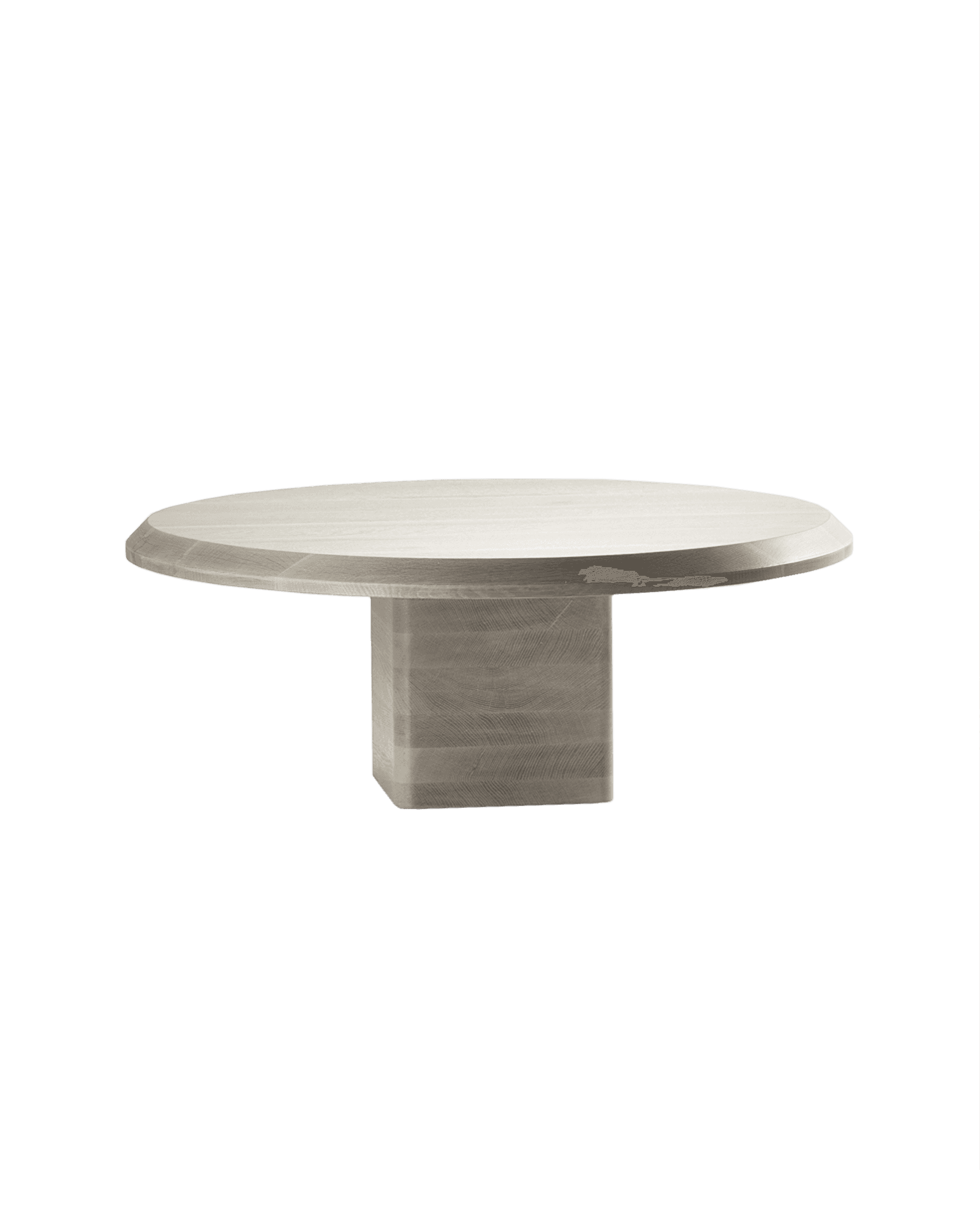 Beveled Edge Table by Studio Paolo Ferrari - round oak table, beveled top, square pedestal base