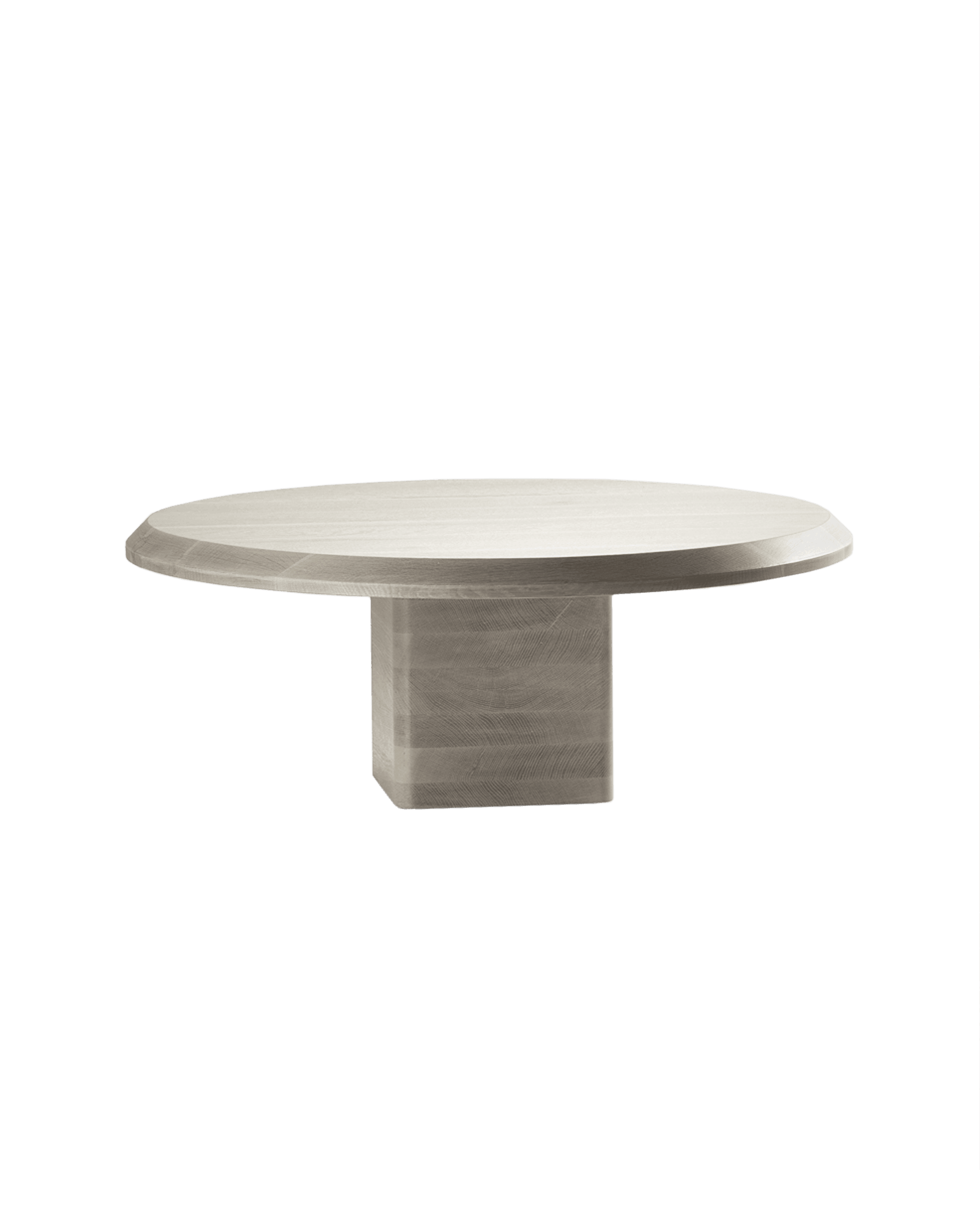 Beveled Edge Table by Studio Paolo Ferrari - round oak table, beveled top, square pedestal base