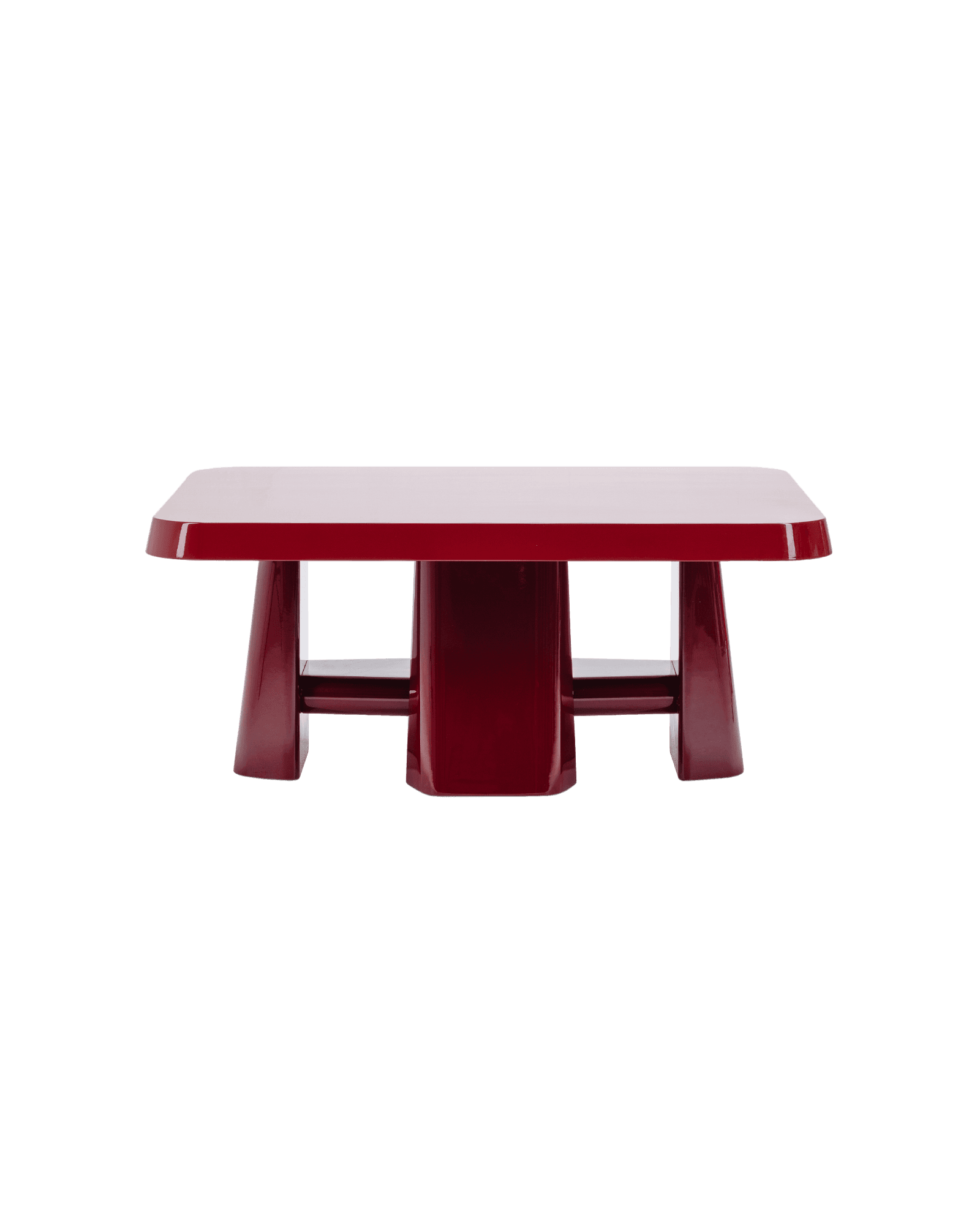 Mr. B Rectangle Coffee Table by Studio Paolo Ferrari - dark red lacquer, block legs, stretcher