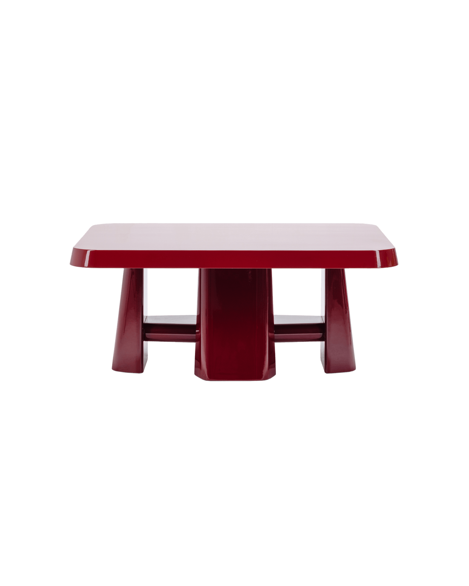 Mr. B Rectangle Coffee Table by Studio Paolo Ferrari - dark red lacquer, block legs, stretcher