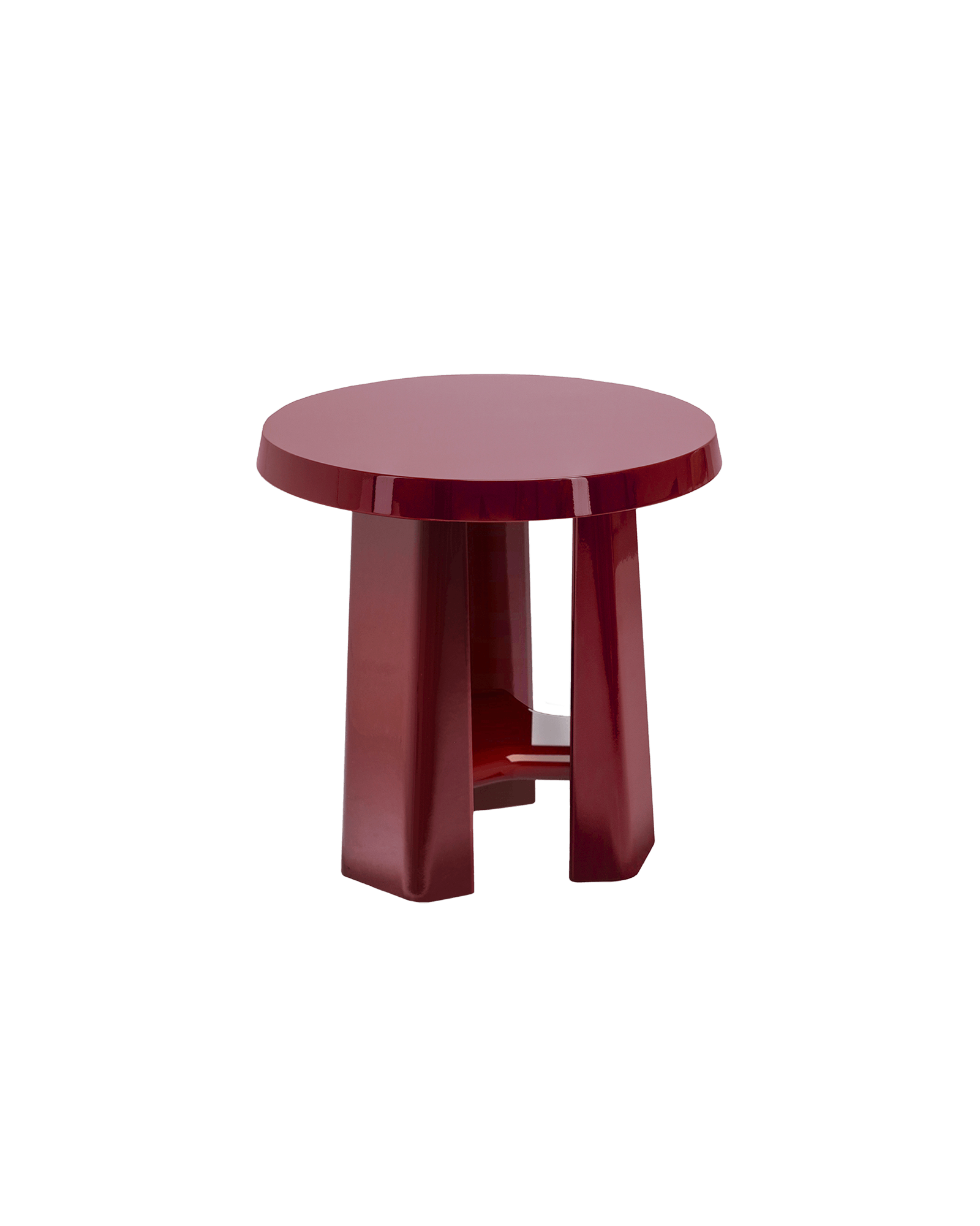 Mr. B Round Side Table by Studio Paolo Ferrari - reddish-brown lacquer, circular top, angular legs