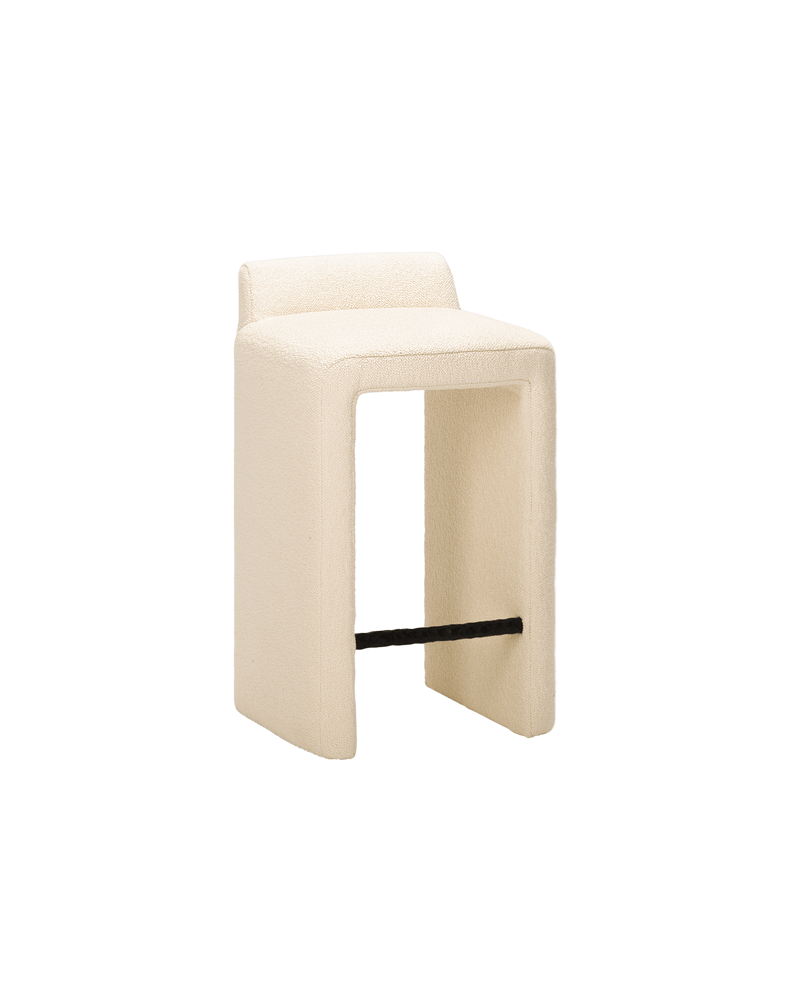 Solid Leg Stool by Studio Paolo Ferrari - cream bouclé upholstery, U-shaped base, integrated metal footrest